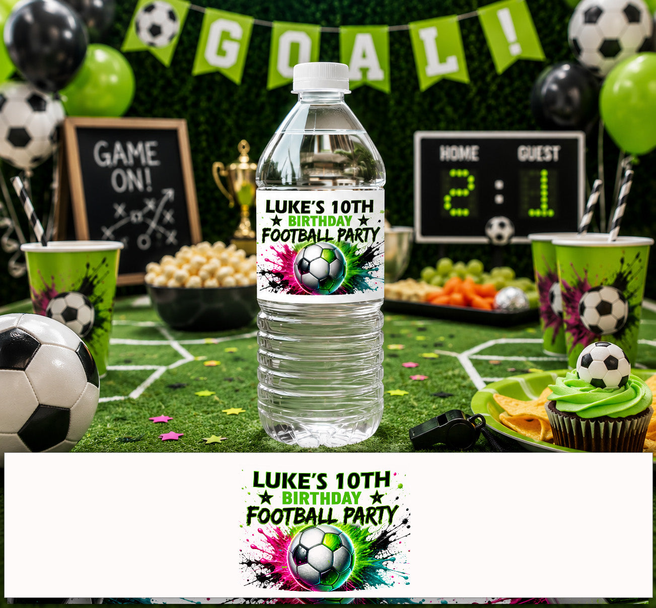 Personalised Football Footy inspired Water Bottle Stickers | Party Favours | Thank you favours party bags | Team gift | Club gift