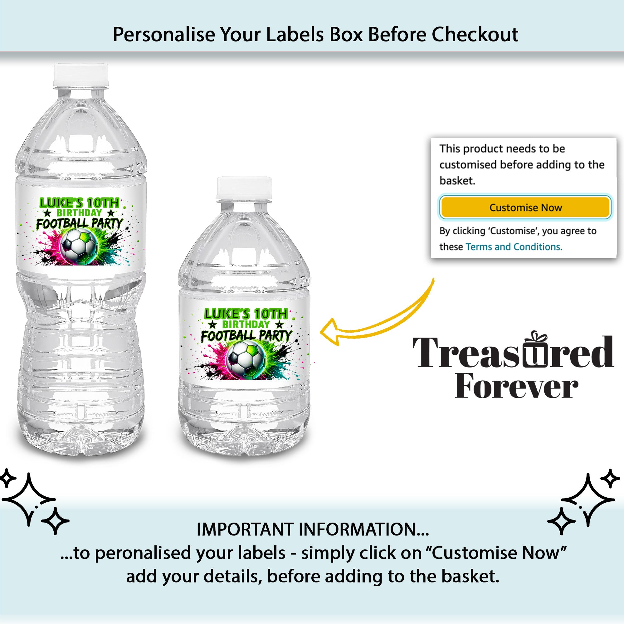 Personalised Football Footy inspired Water Bottle Stickers | Party Favours | Thank you favours party bags | Team gift | Club gift