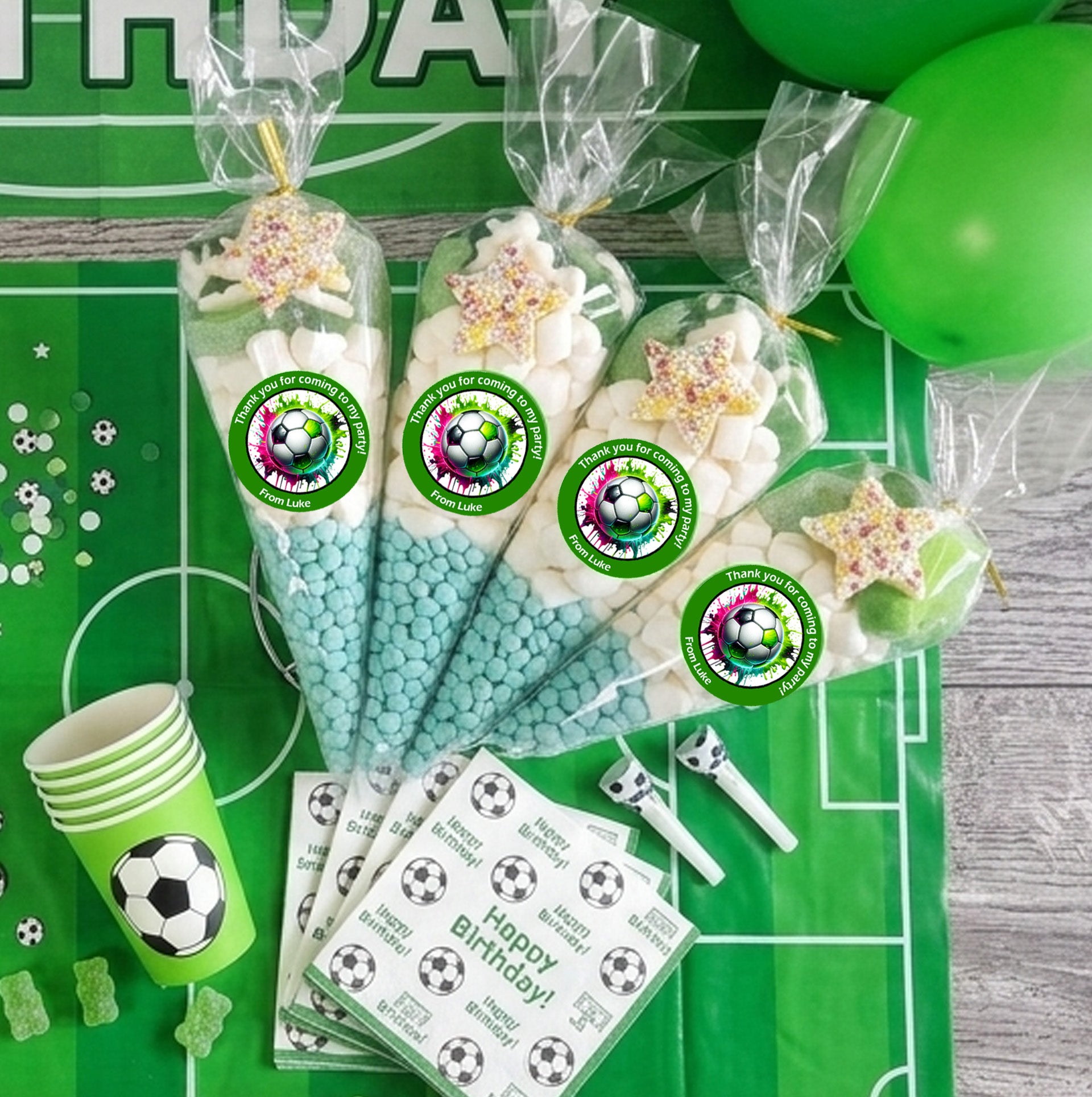 Personalised Football Footy inspired Sweet Cones| Pick and Mix Sweet Pouches | Thank you favours party bags | Team gift | Club gift