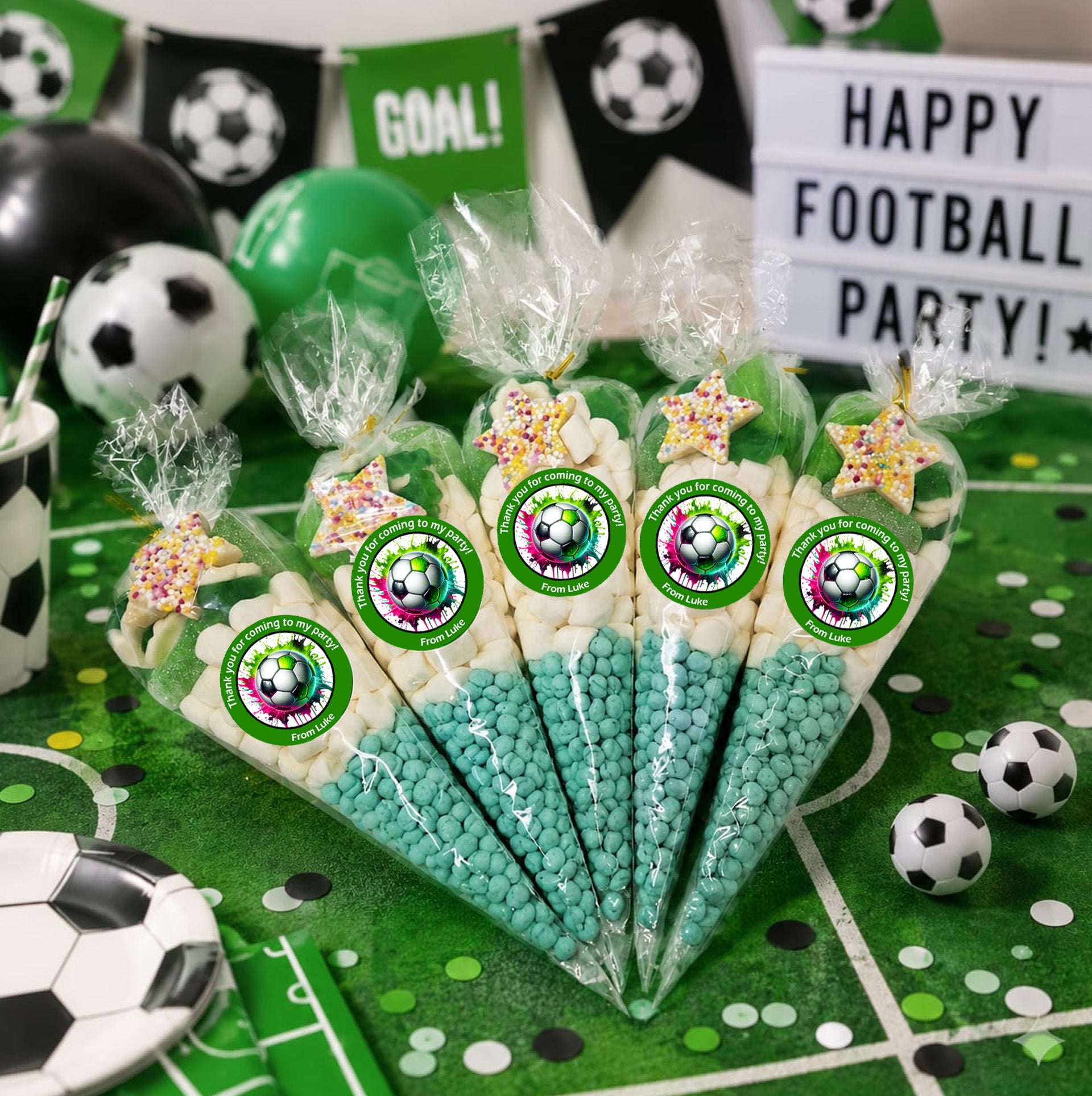 Personalised Football Footy inspired Sweet Cones| Pick and Mix Sweet Pouches | Thank you favours party bags | Team gift | Club gift
