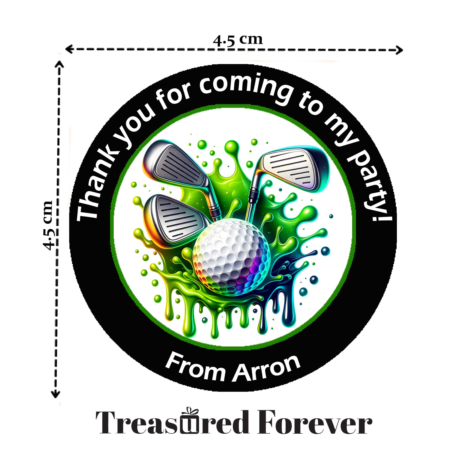 24 x Personalised Golf Party Stickers – 45mm Round Labels for Party Bags, Favours or Sweet Cones – Golf Themed Birthday Decoration