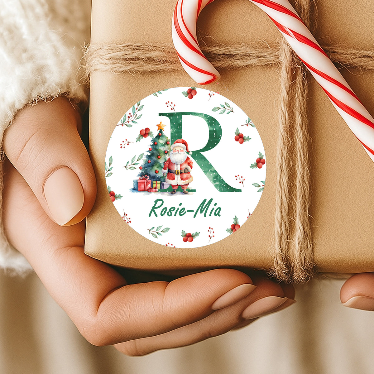 24 Personalised Christmas Initial Stickers, Christmas Gift Labels, Tag Labels