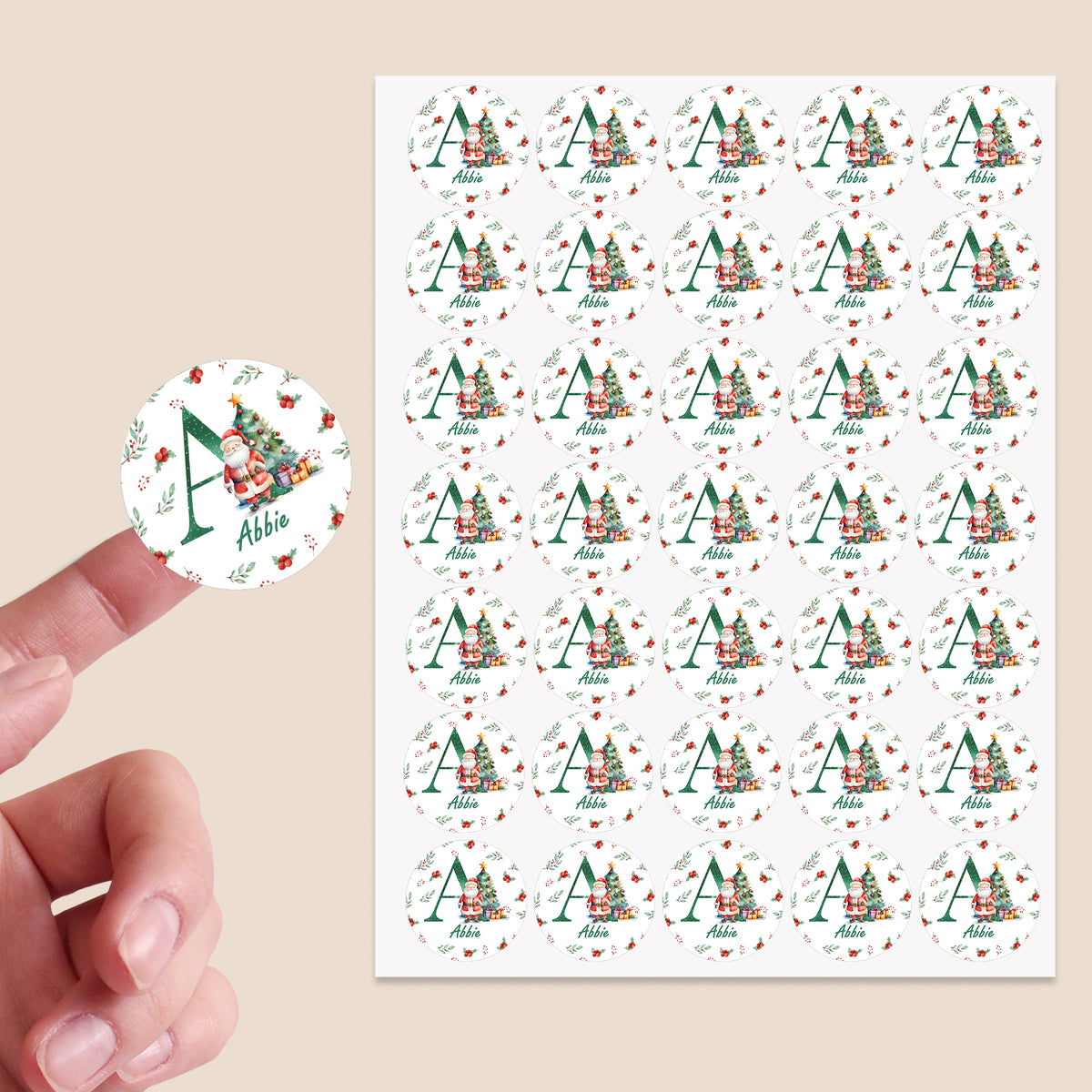 24 Personalised Christmas Initial Stickers, Christmas Gift Labels, Tag Labels