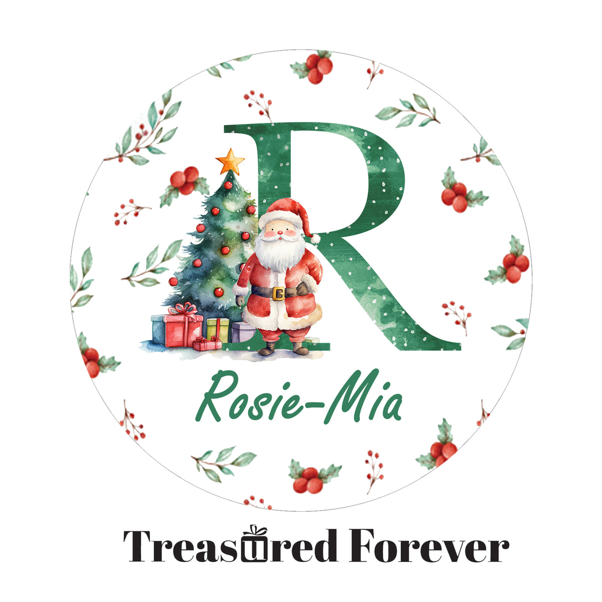 24 Personalised Christmas Initial Stickers, Christmas Gift Labels, Tag Labels