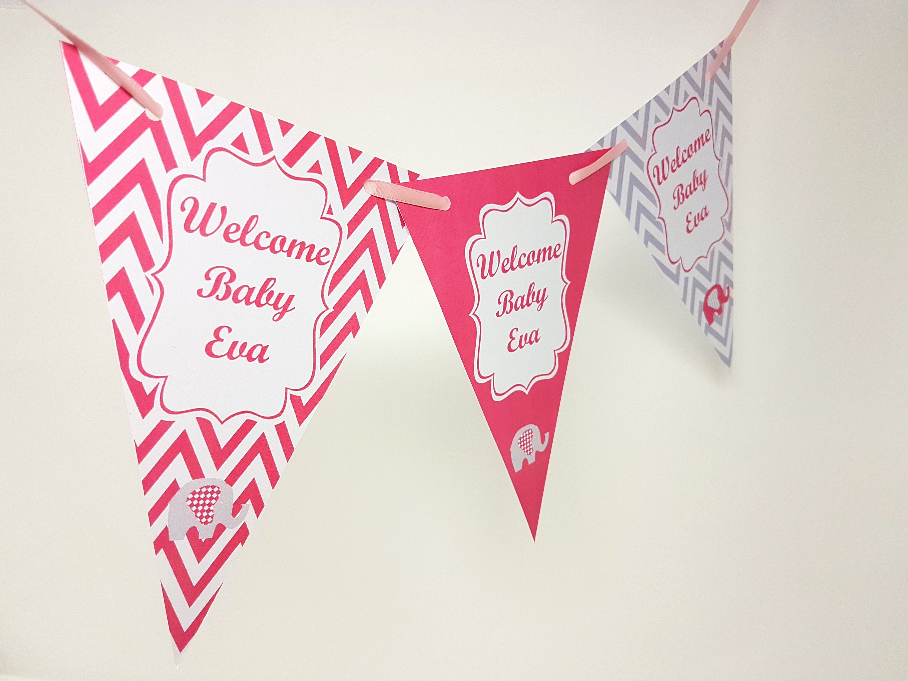 Personalised New Baby Banner Shower Bunting  Banner Decoration Chevron Flags Its a Boy Its a Girl