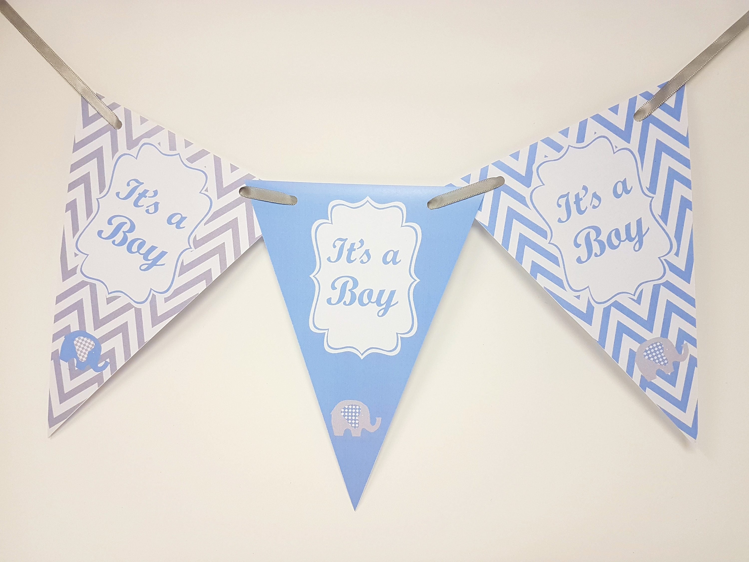 Personalised New Baby Banner Shower Bunting  Banner Decoration Chevron Flags Its a Boy Its a Girl