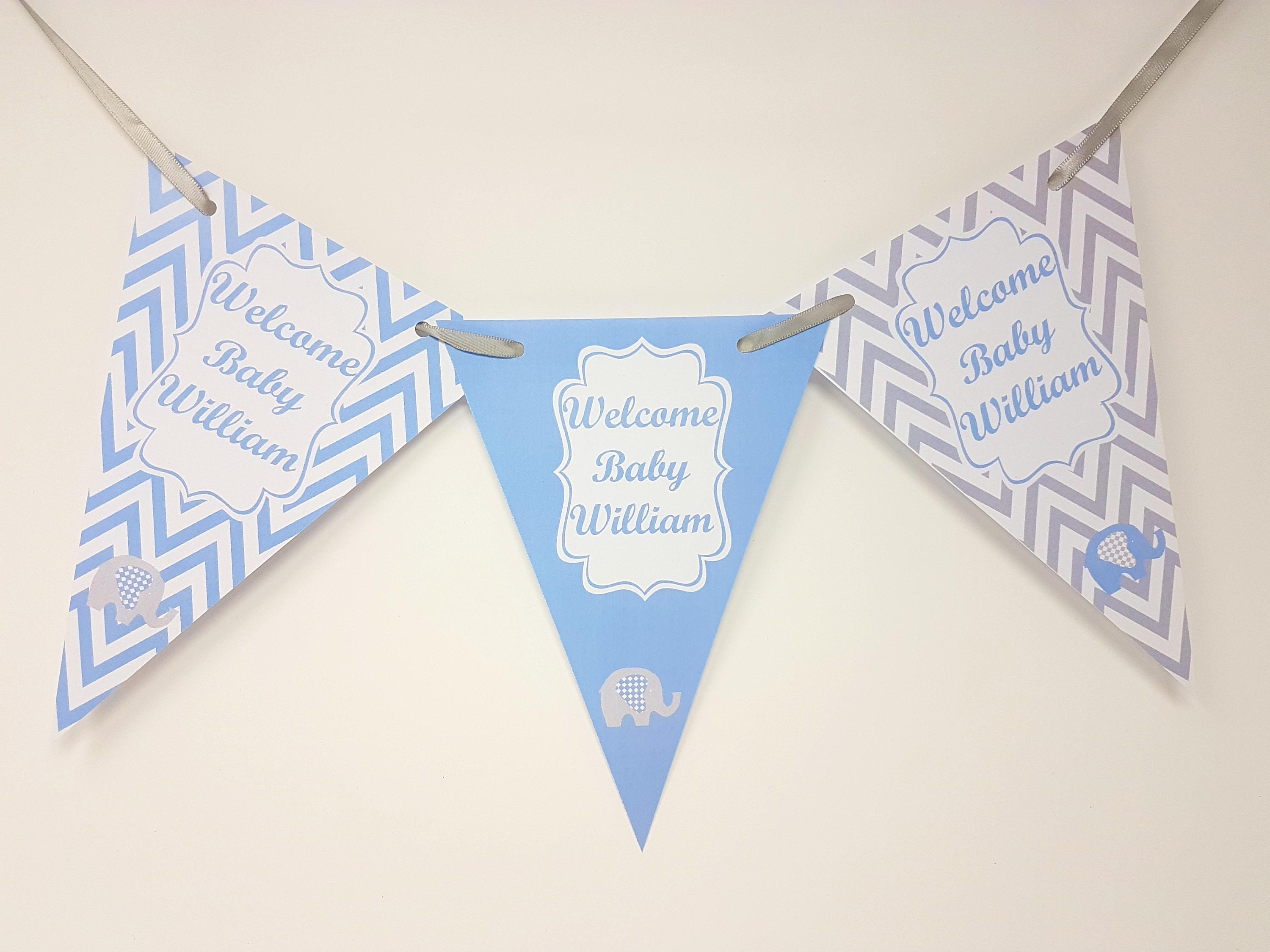 Personalised New Baby Banner Shower Bunting  Banner Decoration Chevron Flags Its a Boy Its a Girl