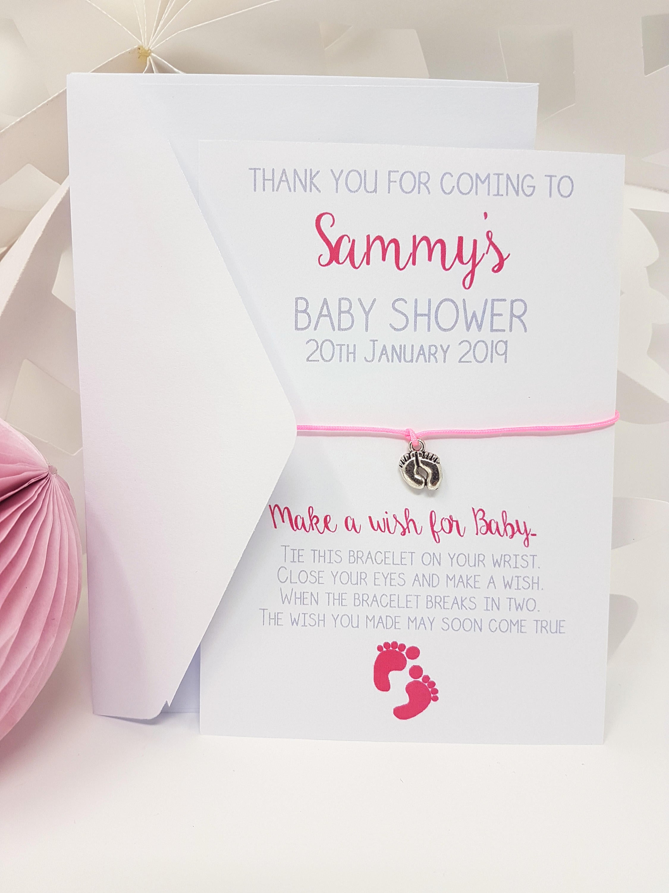 Wishing Bracelet Baby Shower Favour Thank You Personalised Girl/Boy/Unisex