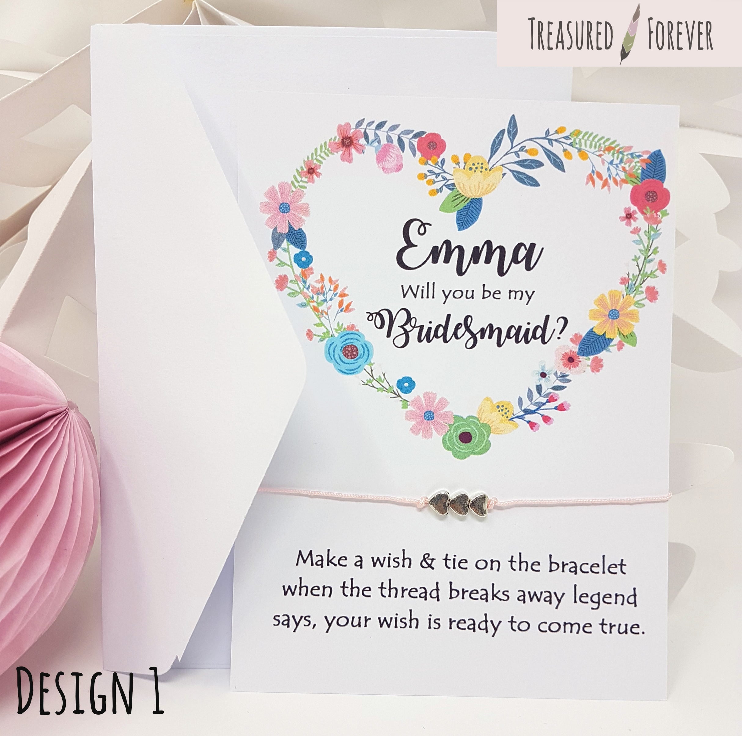 Personalised Will You Be My Bridesmaid Card? Wish Bracelet Gift Pop the Question