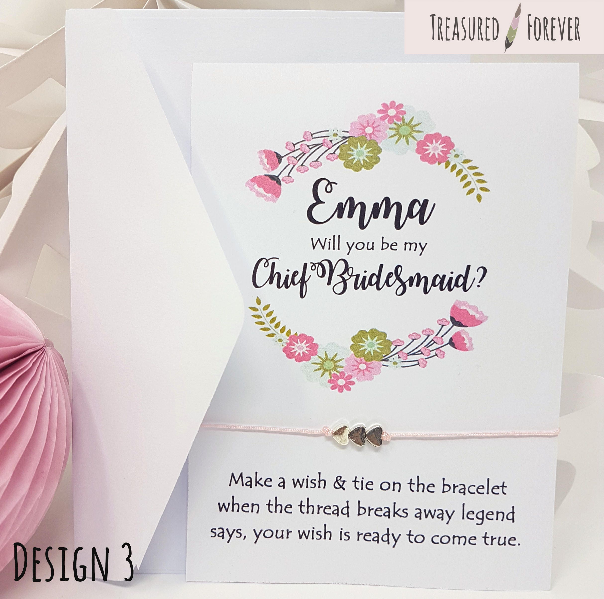 Personalised Will You Be My Bridesmaid Card? Wish Bracelet Gift Pop the Question