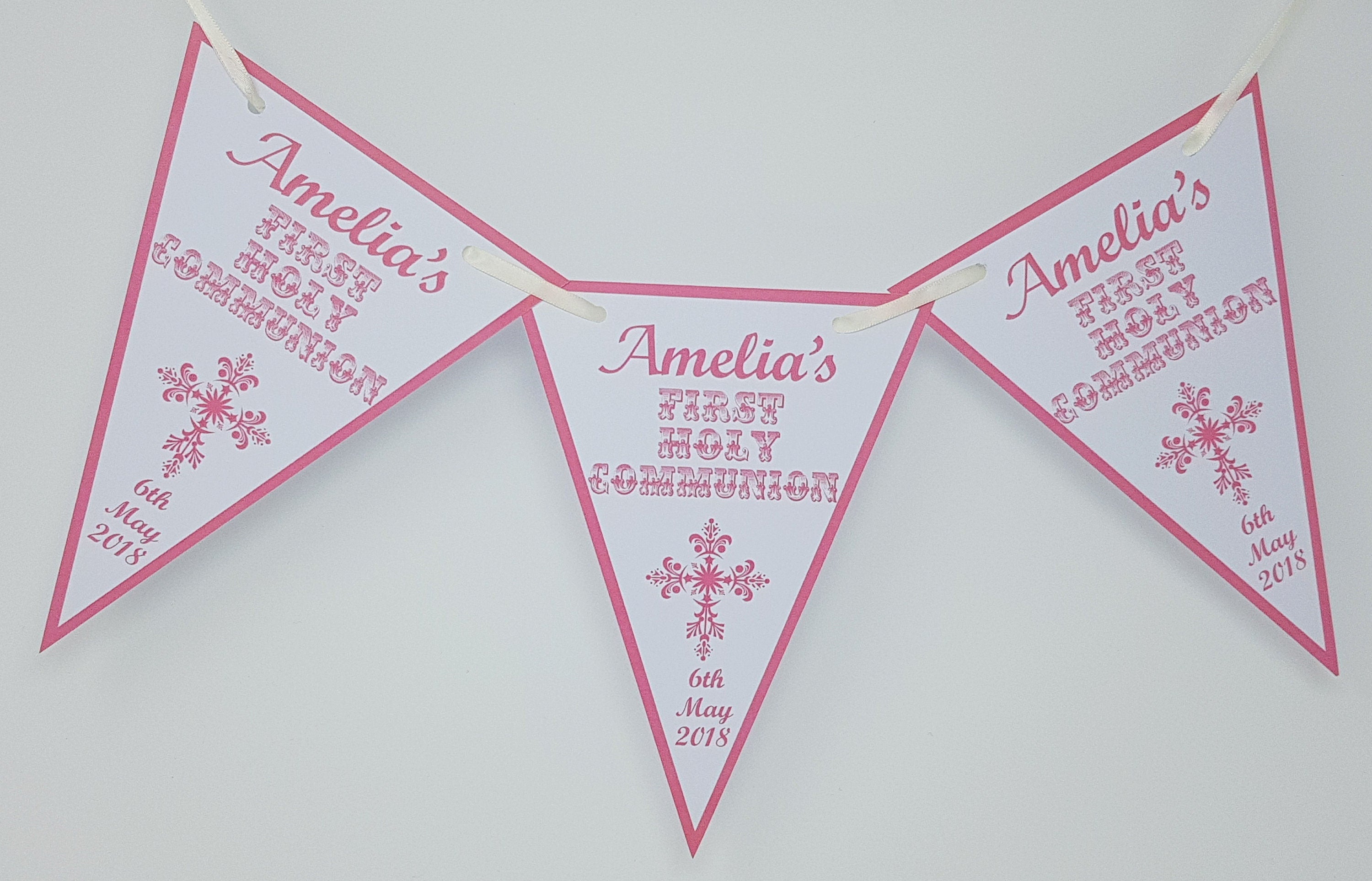 Personalised 1st Holy Communion Bunting  Banner Party Decoration Cross Girl Boy