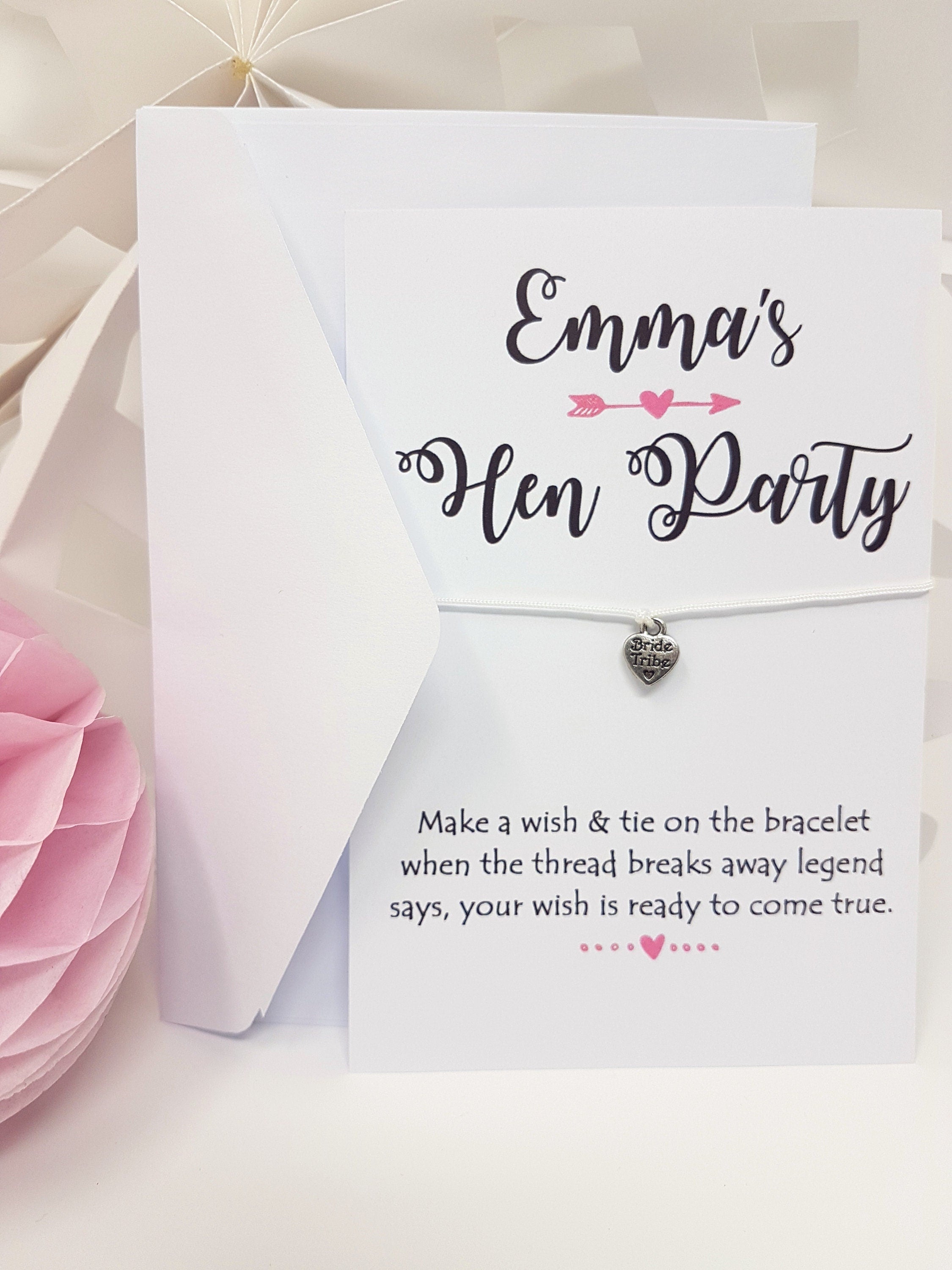 Personalised Bride Tribe Bride Squad cards Wish Bracelet Hen Party Favour