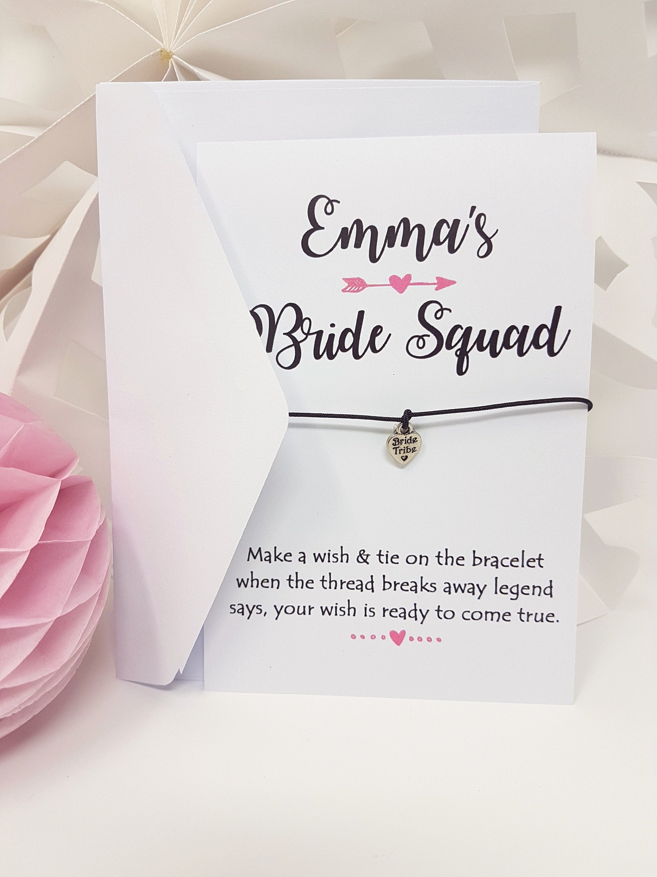 Personalised Bride Tribe Bride Squad cards Wish Bracelet Hen Party Favour