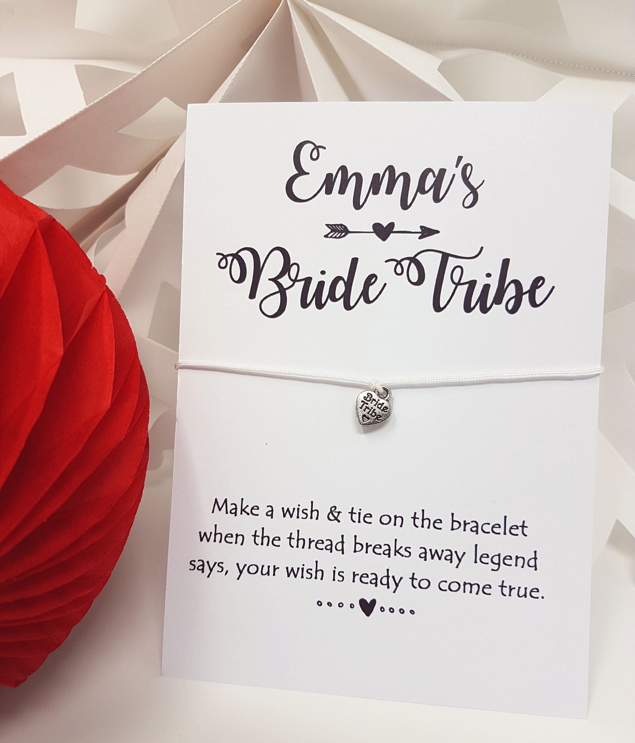 Personalised Bride Tribe Bride Squad cards Wish Bracelet Hen Party Favour