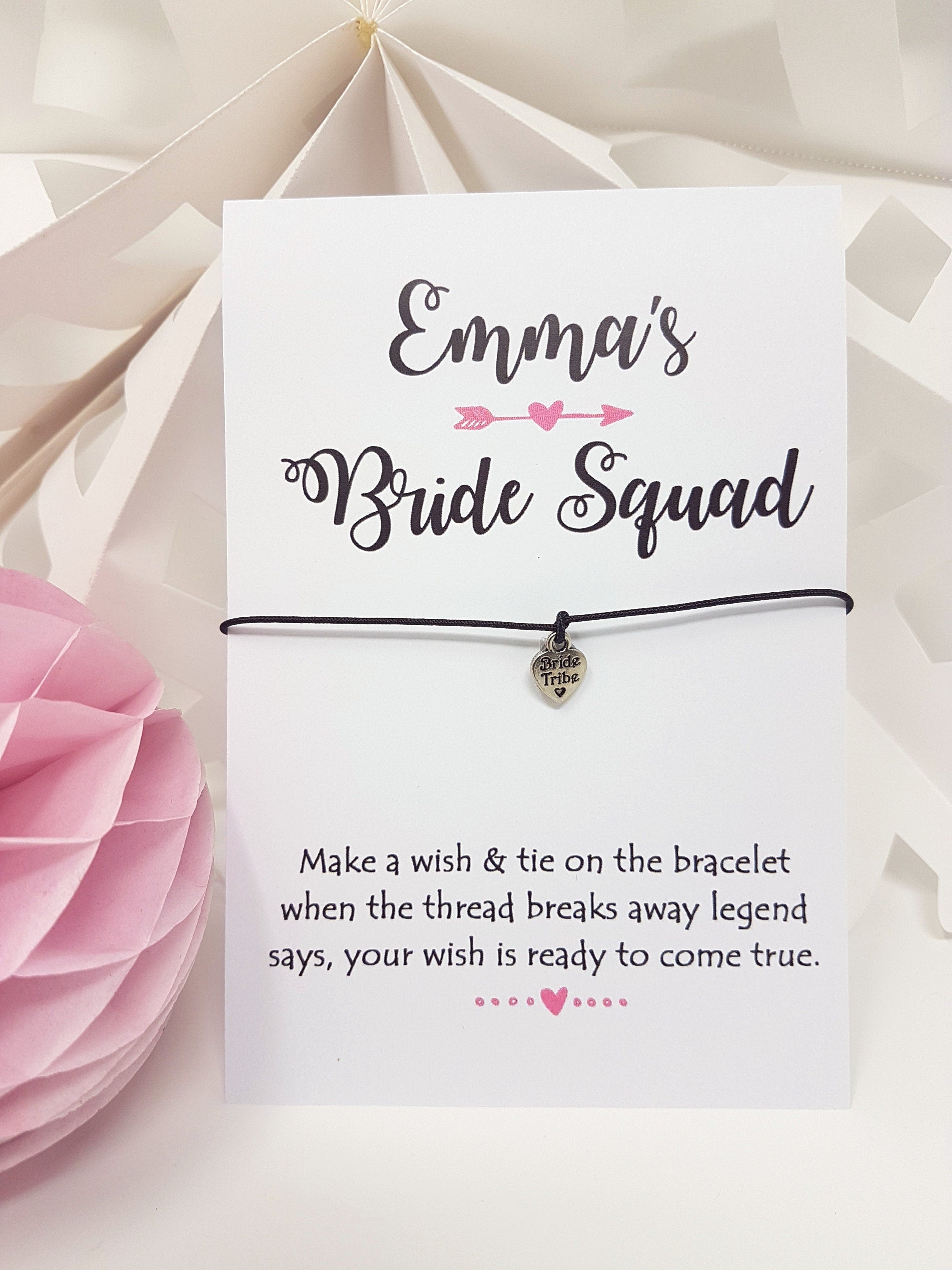 Personalised Bride Tribe Bride Squad cards Wish Bracelet Hen Party Favour