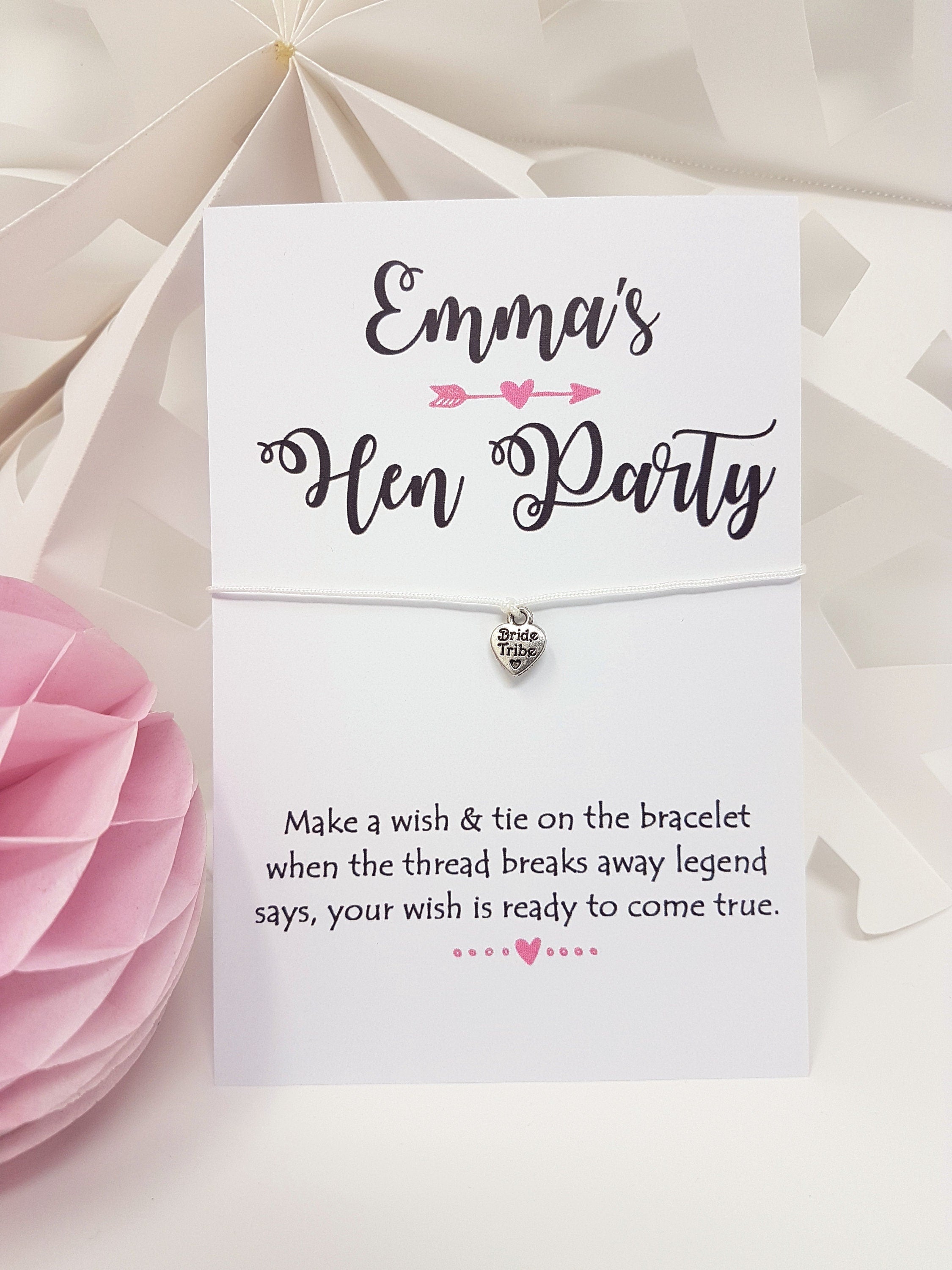 Personalised Bride Tribe Bride Squad cards Wish Bracelet Hen Party Favour