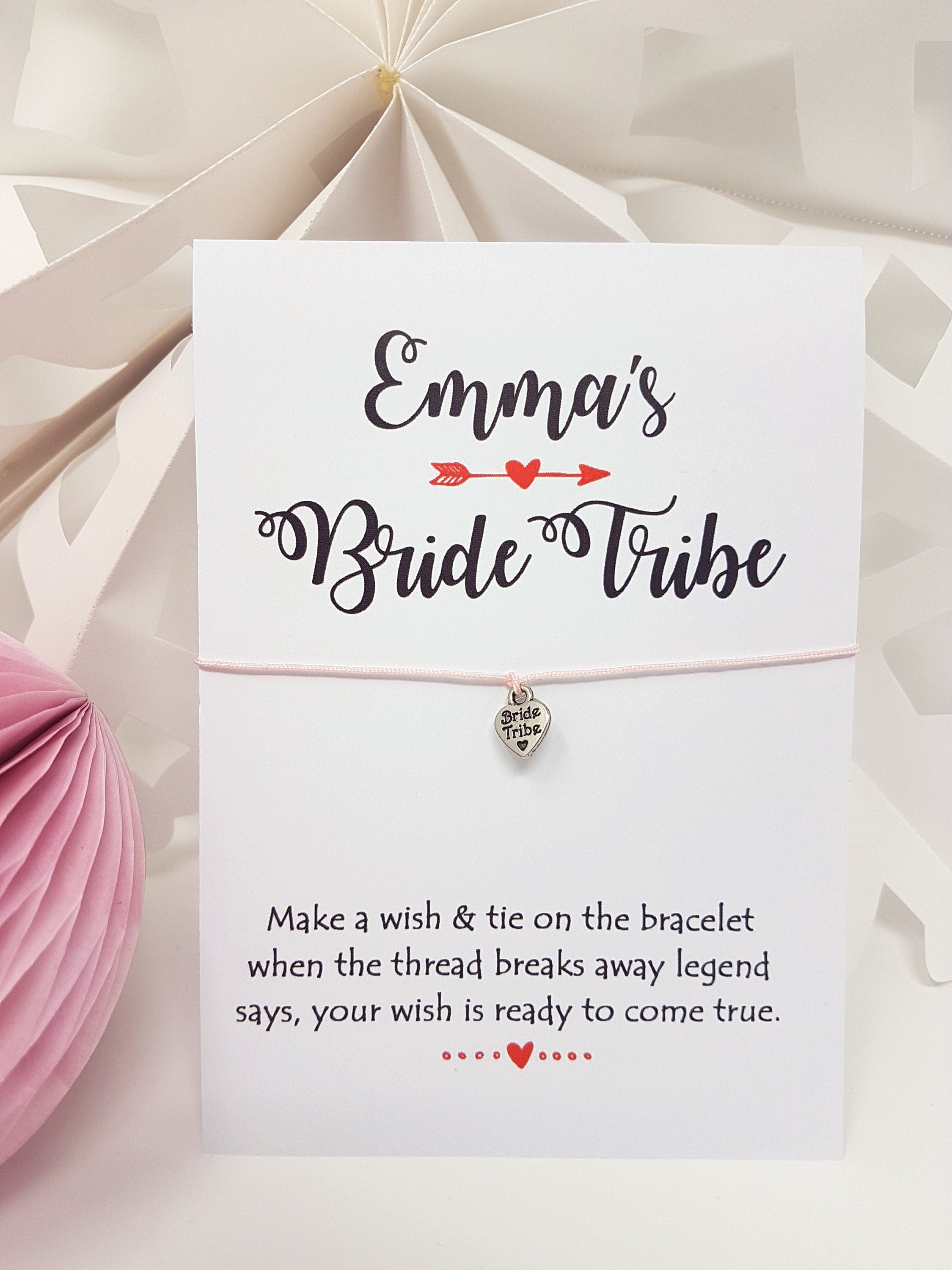 Personalised Bride Tribe Bride Squad cards Wish Bracelet Hen Party Favour