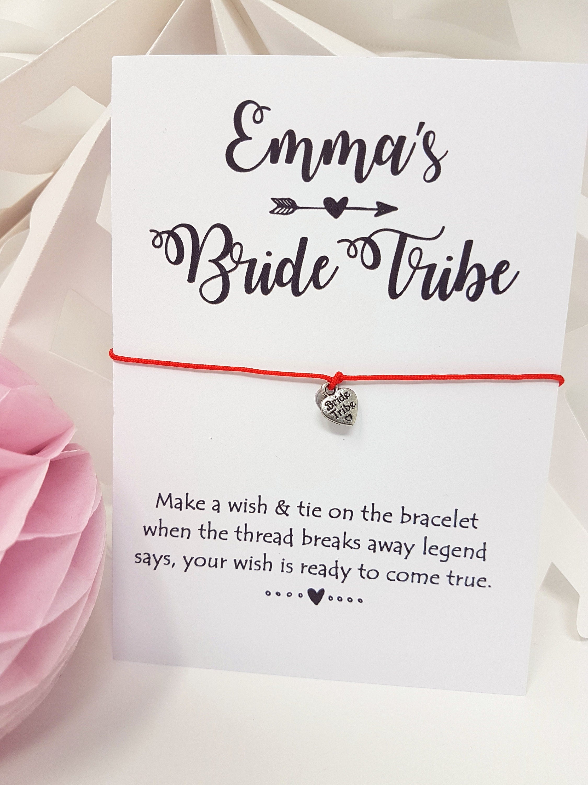 Personalised Bride Tribe Bride Squad cards Wish Bracelet Hen Party Favour