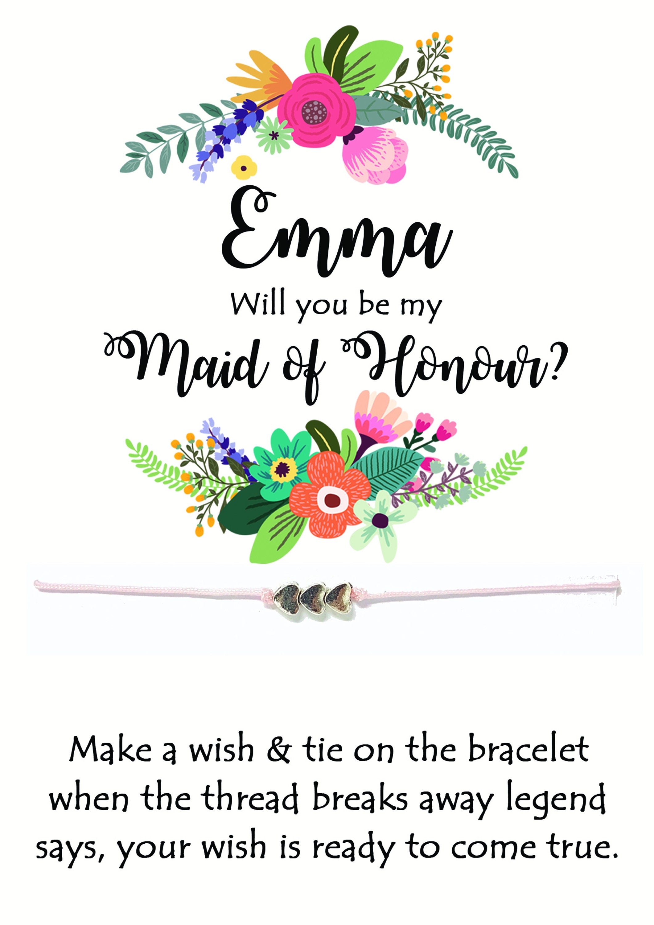 Personalised Will You Be My Bridesmaid Card? Wish Bracelet Gift Pop the Question