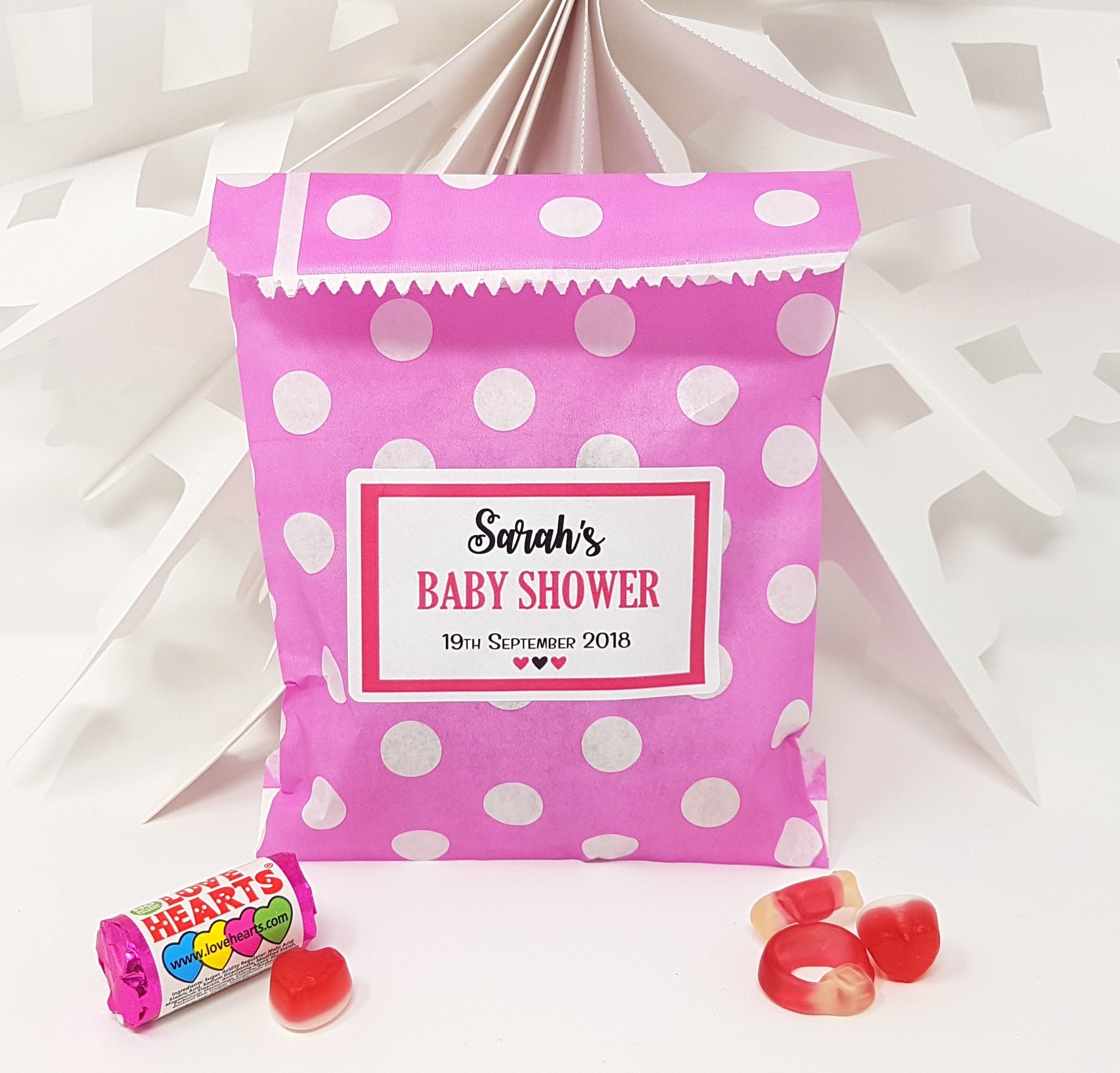 Personalised Wedding Favour Sweet Bags Sticker Birthday Candy Cart Striped Polka Dots