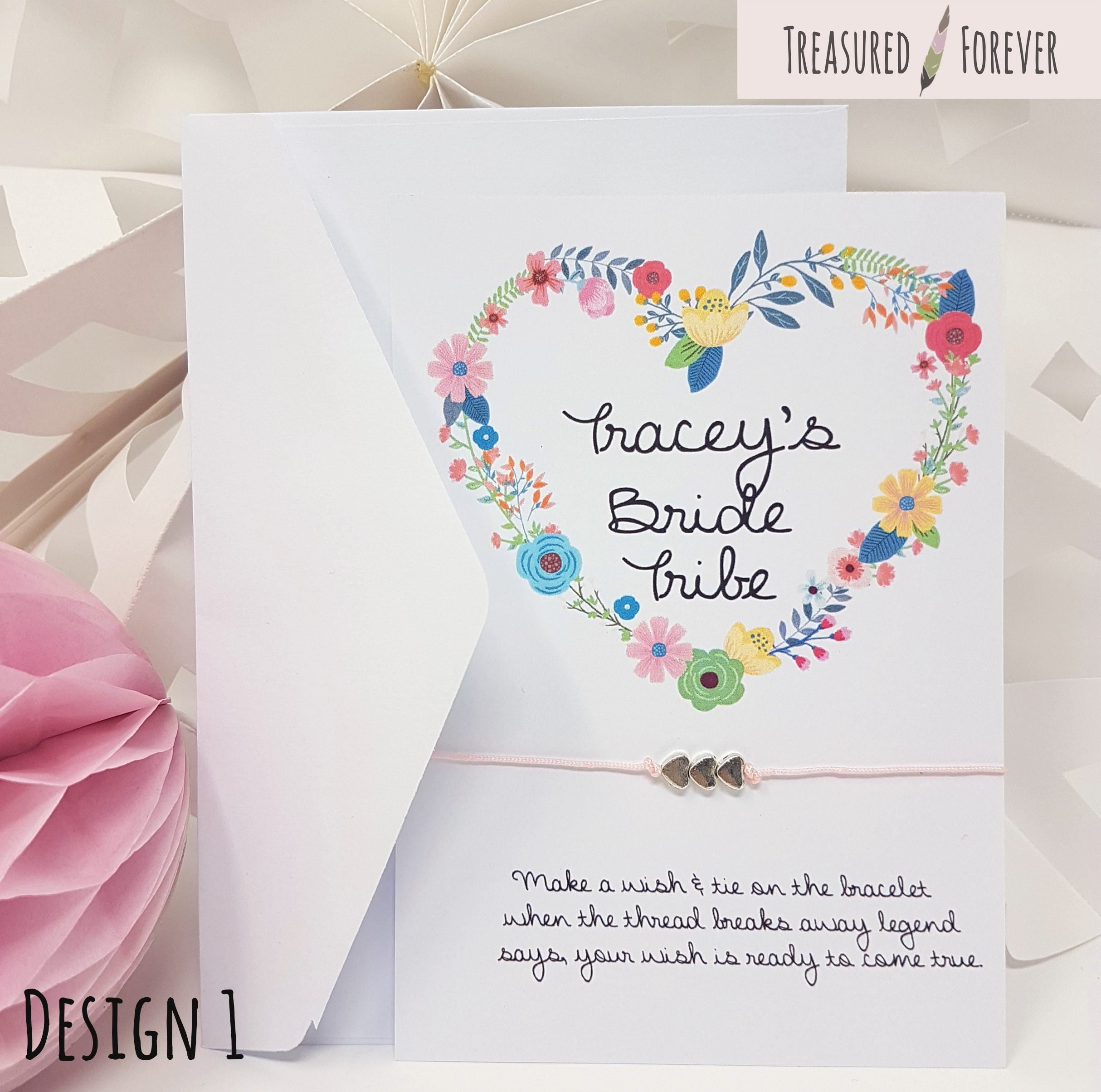 Bride Tribe Floral Personalised Wishing Bracelet Hen Party Favour Thank You Gifts