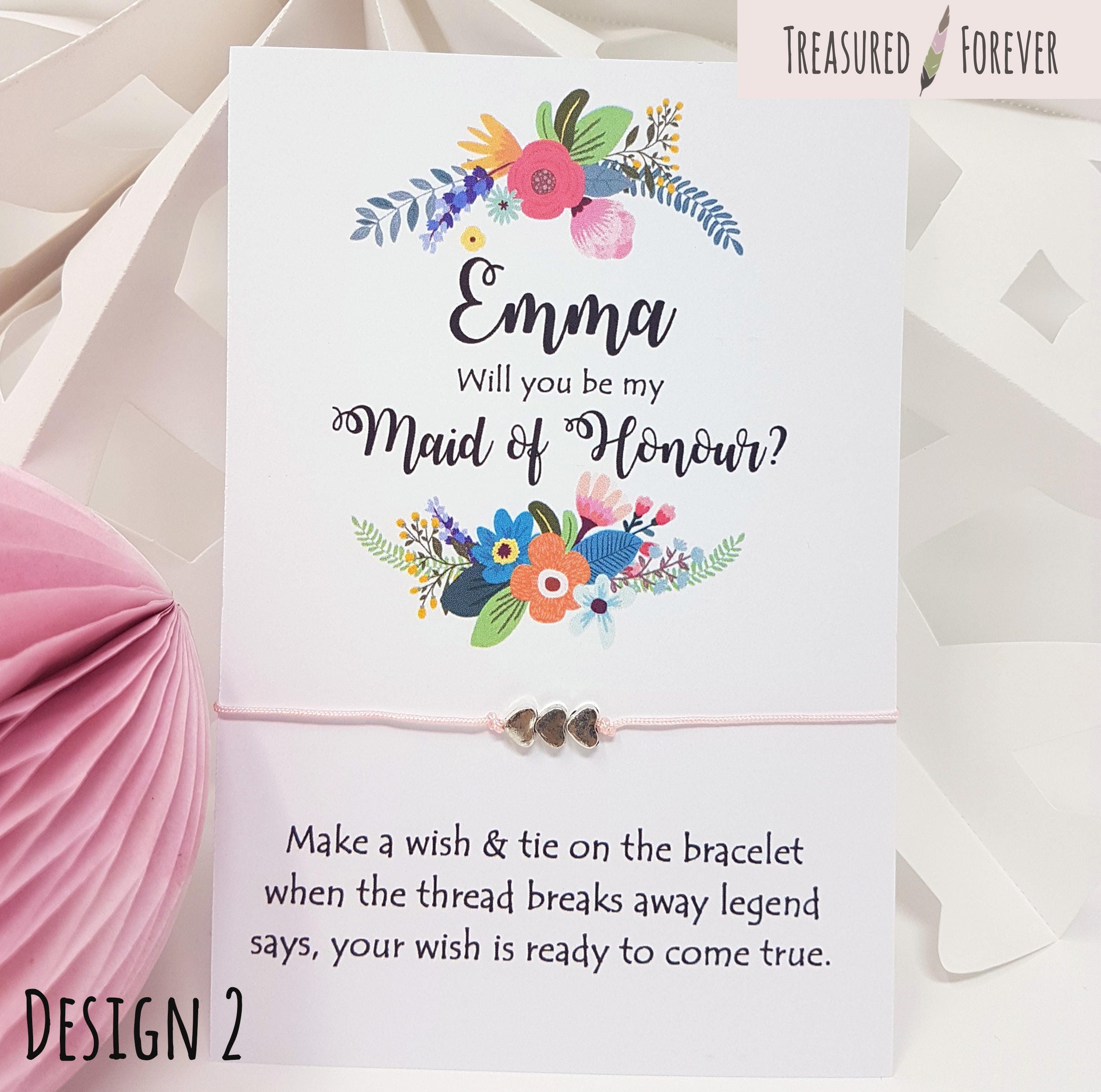 Personalised Will You Be My Bridesmaid Card? Wish Bracelet Gift Pop the Question