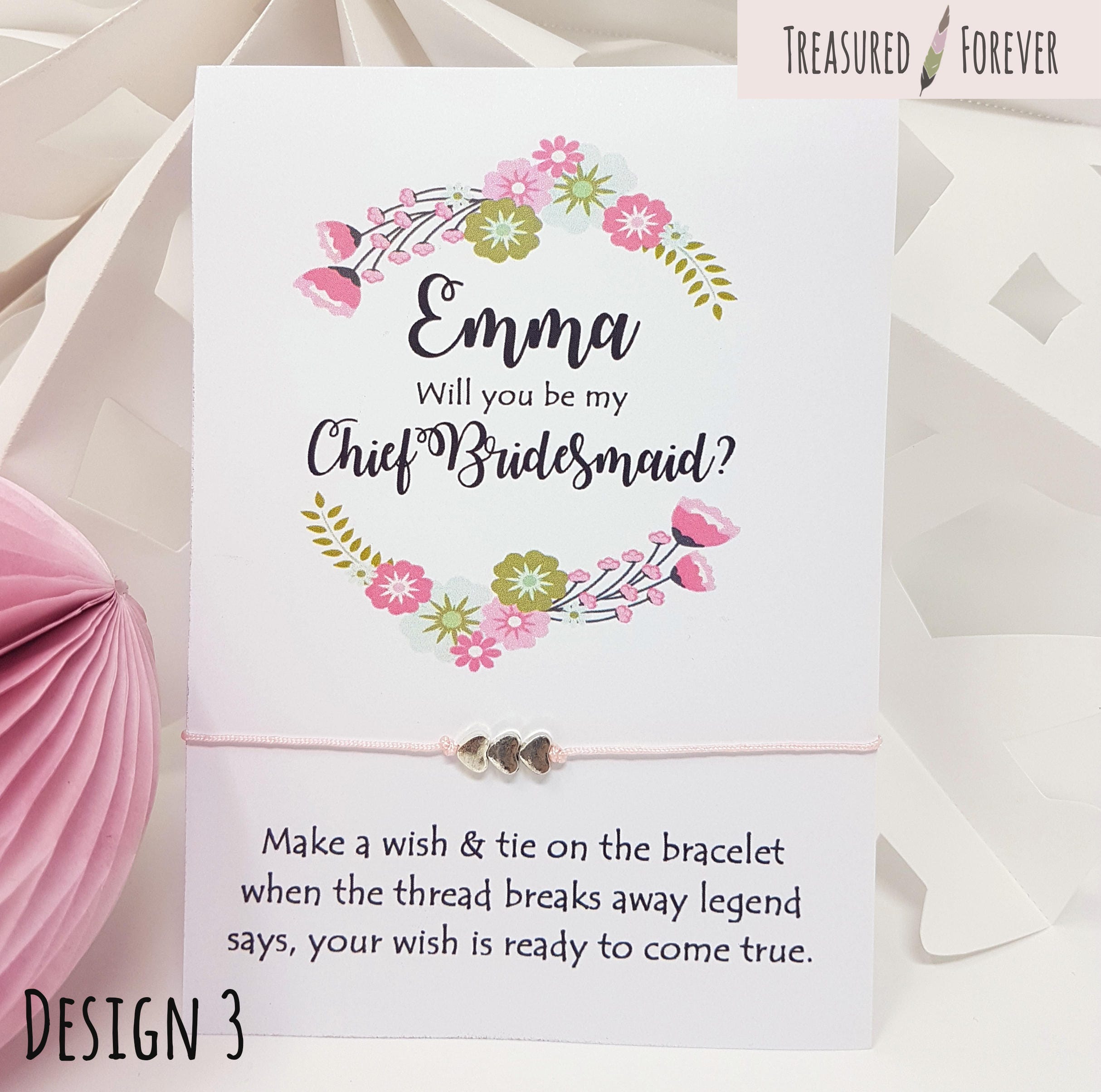 Personalised Will You Be My Bridesmaid Card? Wish Bracelet Gift Pop the Question