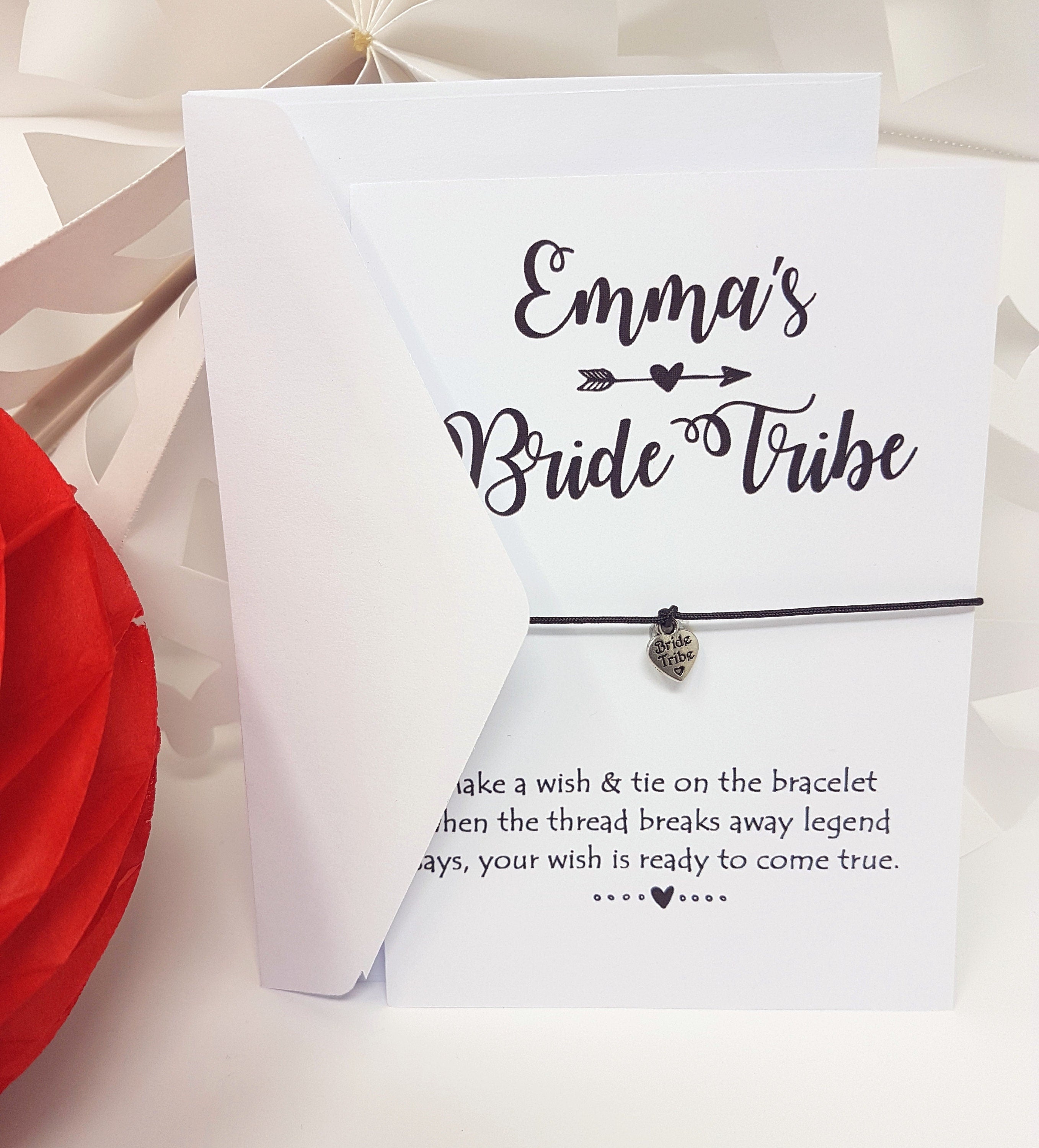 Personalised Bride Tribe Bride Squad cards Wish Bracelet Hen Party Favour