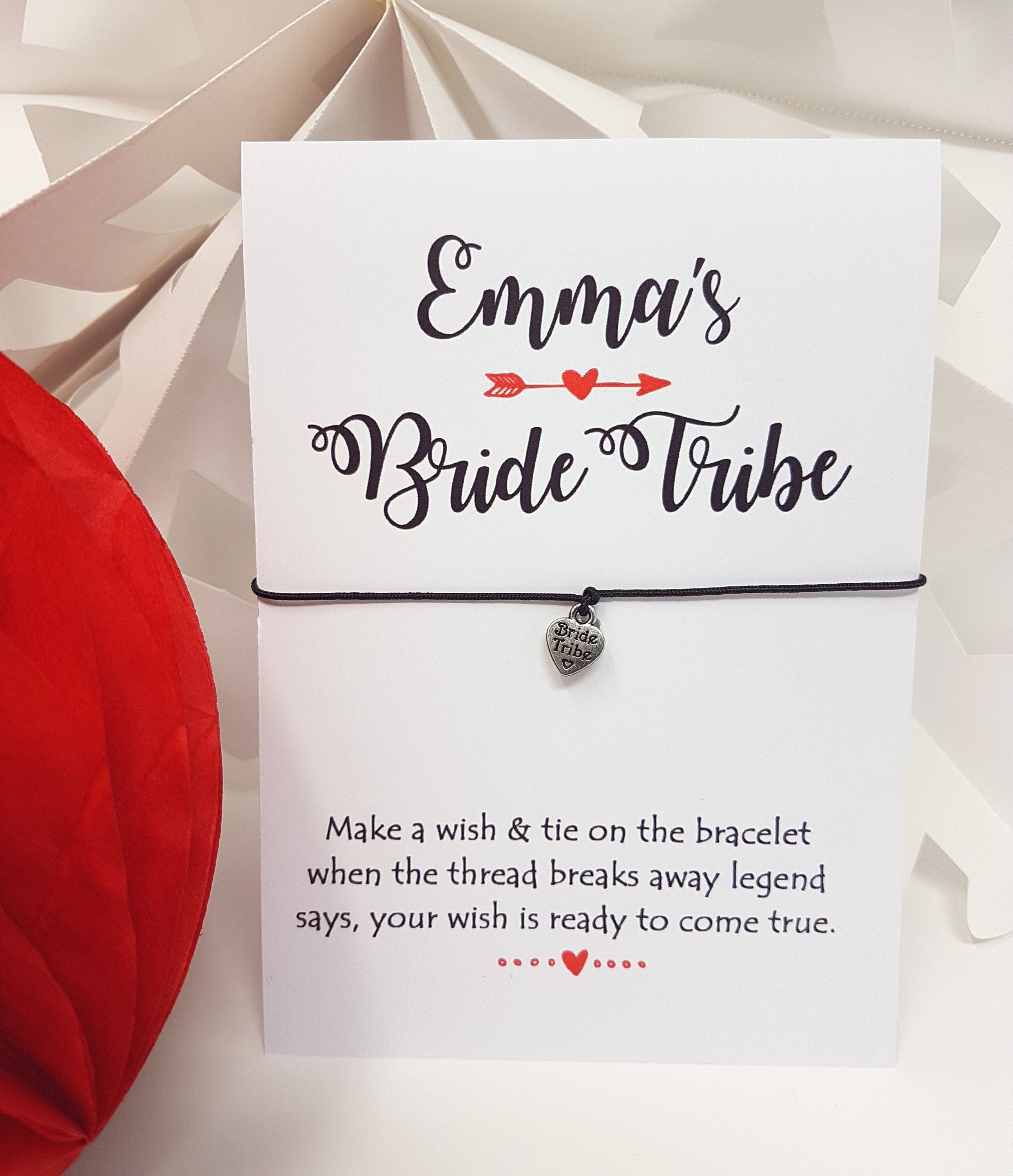 Personalised Bride Tribe Bride Squad cards Wish Bracelet Hen Party Favour