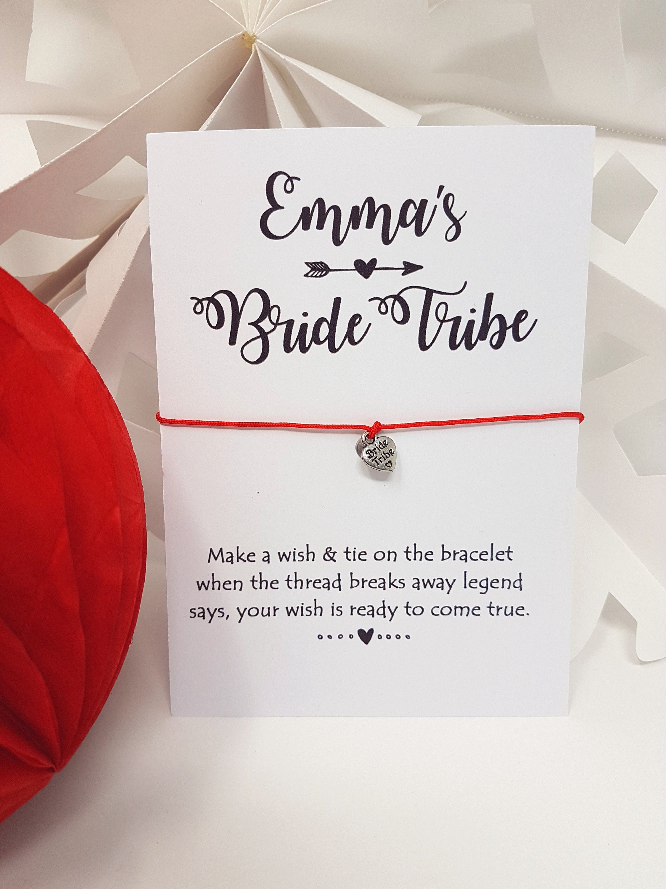 Personalised Bride Tribe Bride Squad cards Wish Bracelet Hen Party Favour