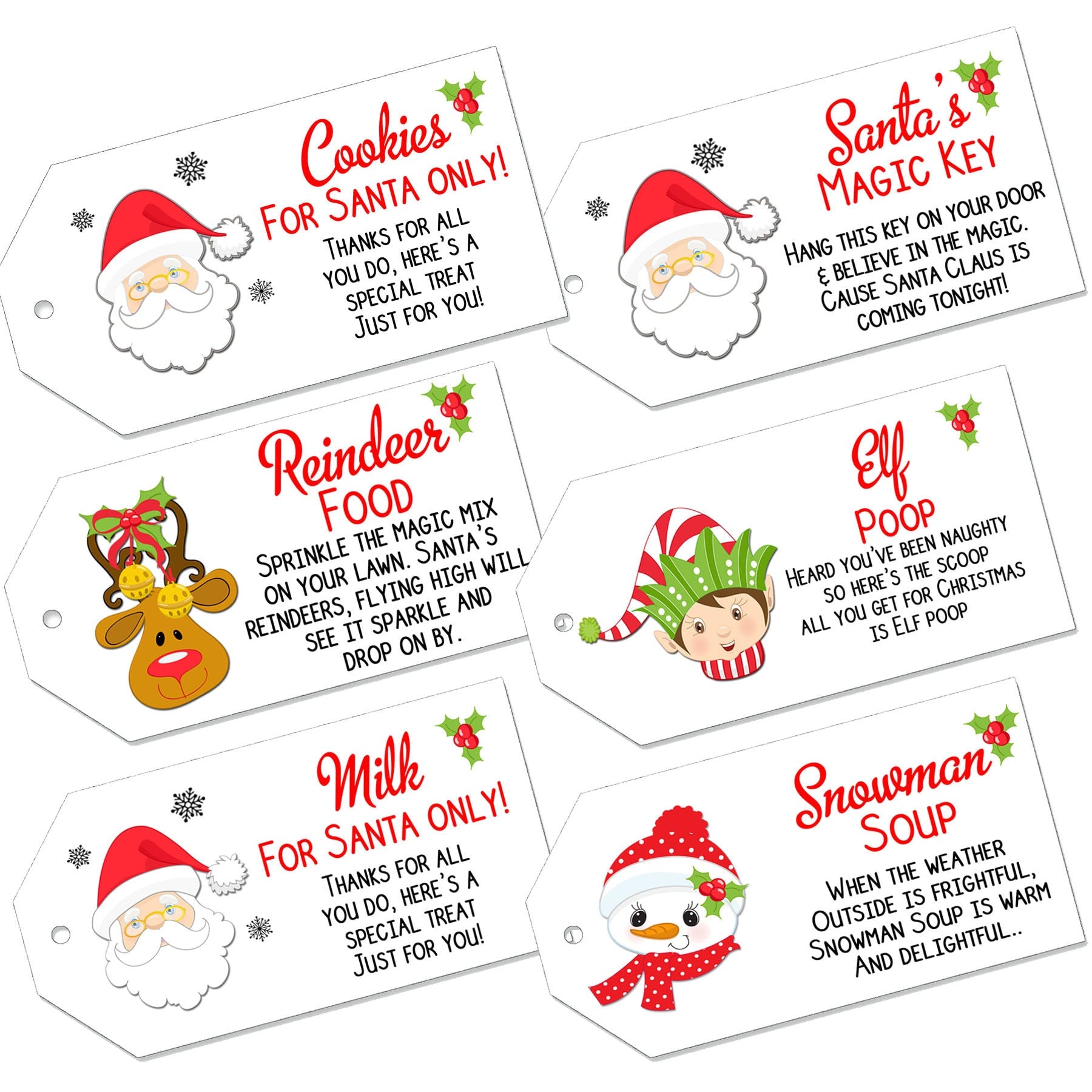 Christmas Labels Magic Reindeer Food Santas Key Milk Snowman Soup Elf Poop Tags