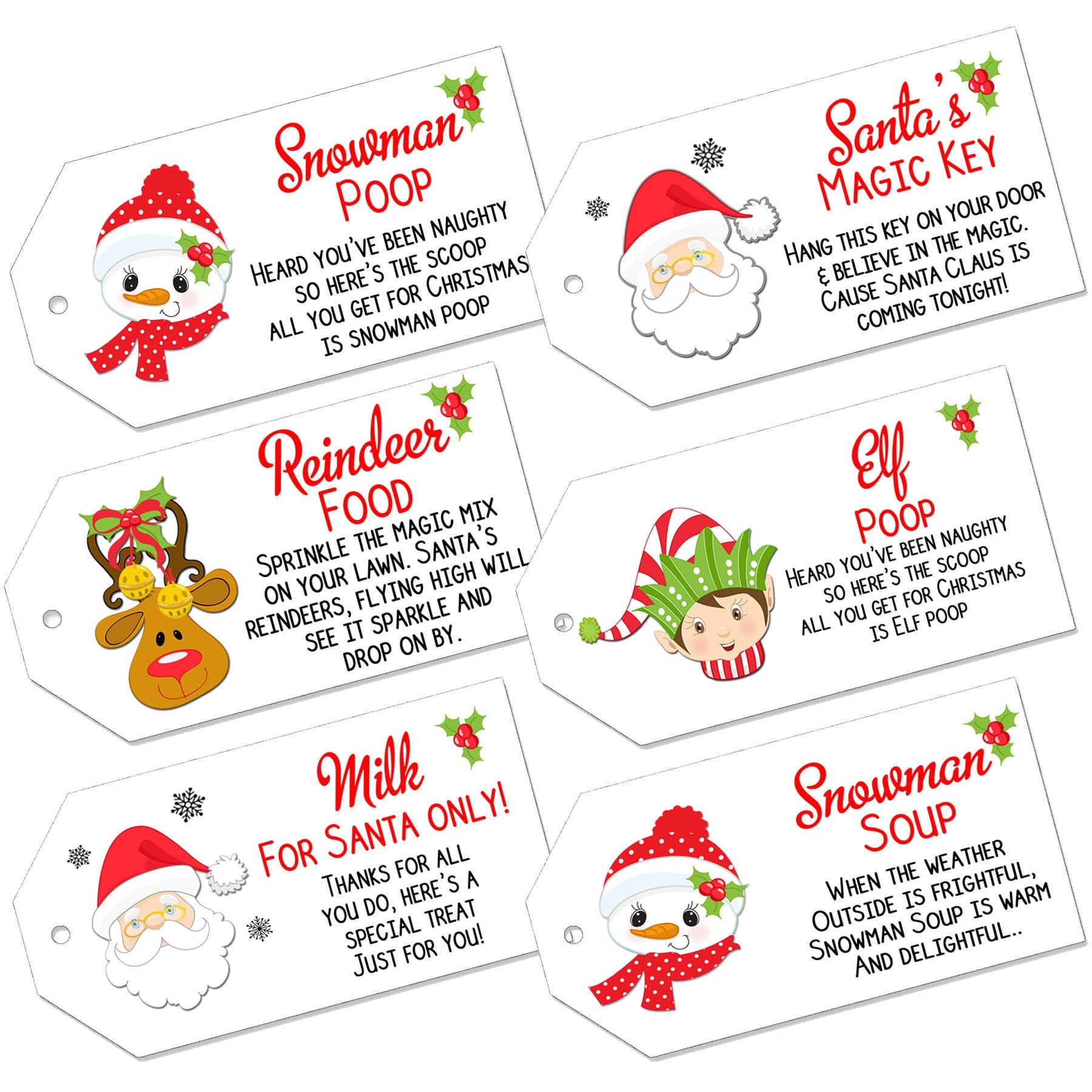 Christmas Labels Magic Reindeer Food Santas Key Milk Snowman Soup Elf Poop Tags