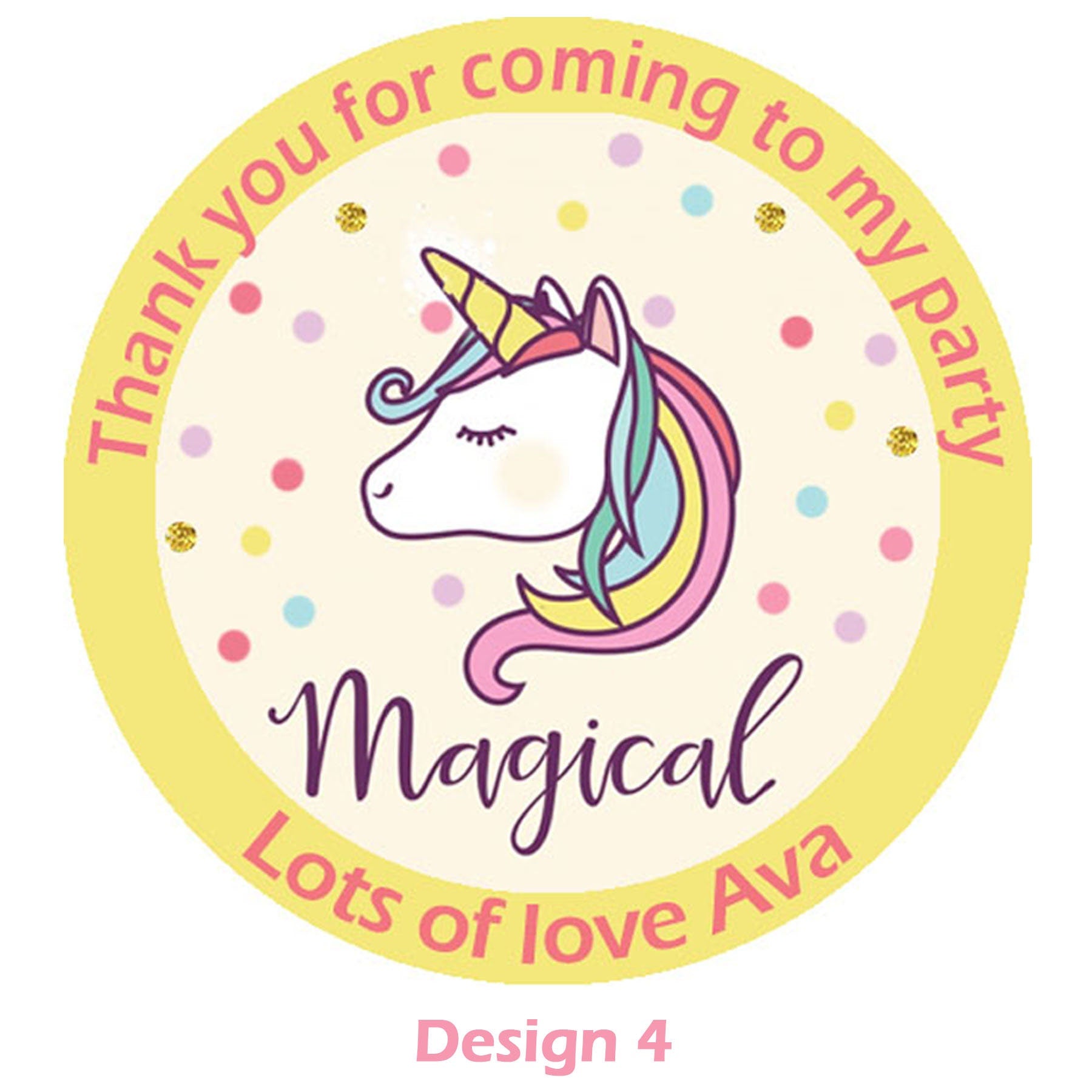 Personalised Unicorn Birthday Stickers For Party Thank You Sweet Cone Bags 4.5cm - with or without cones