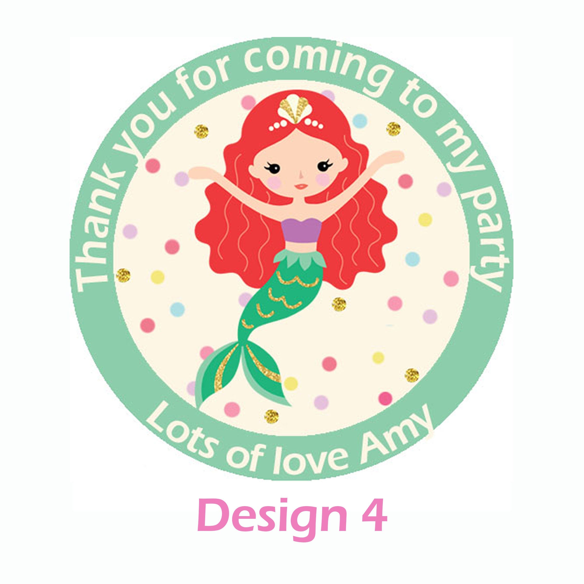 Personalised Mermaid Birthday Stickers For Party Thank You Sweet Cone Bags