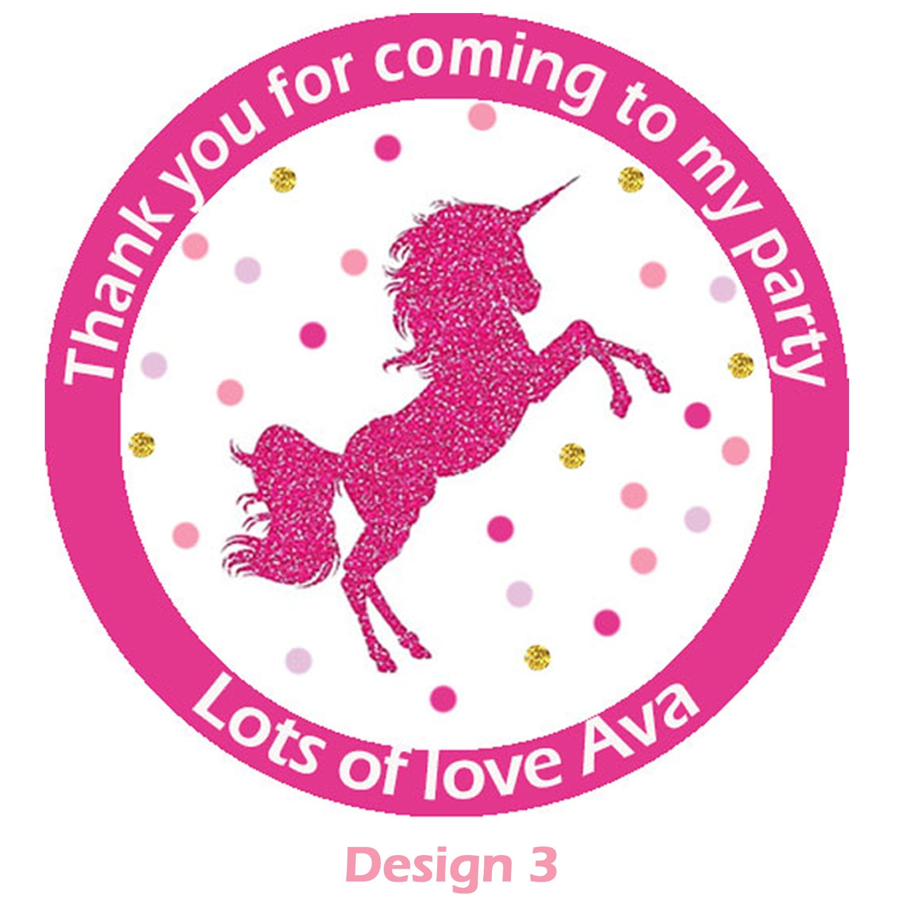 Personalised Unicorn Birthday Stickers For Party Thank You Sweet Cone Bags 4.5cm - with or without cones