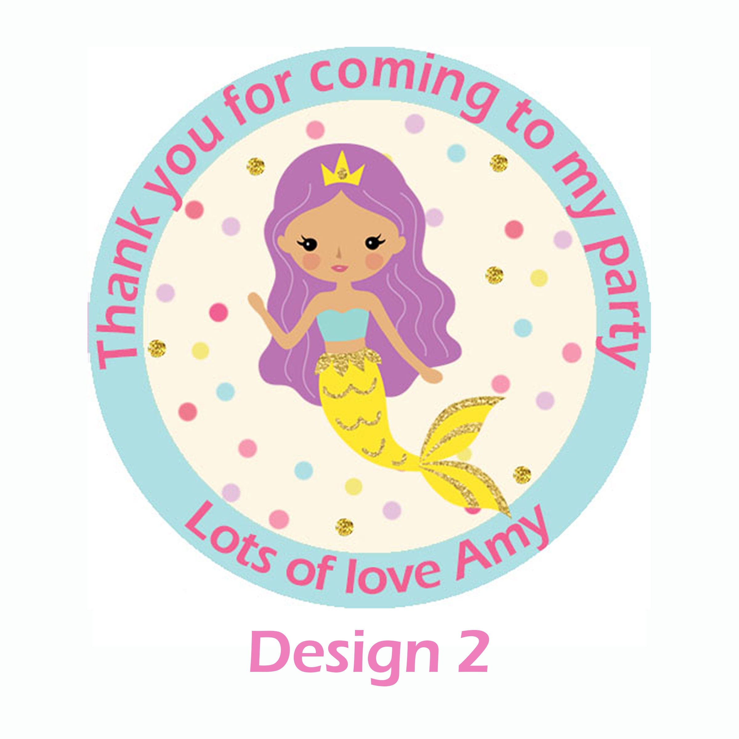 Personalised Mermaid Birthday Stickers For Party Thank You Sweet Cone Bags