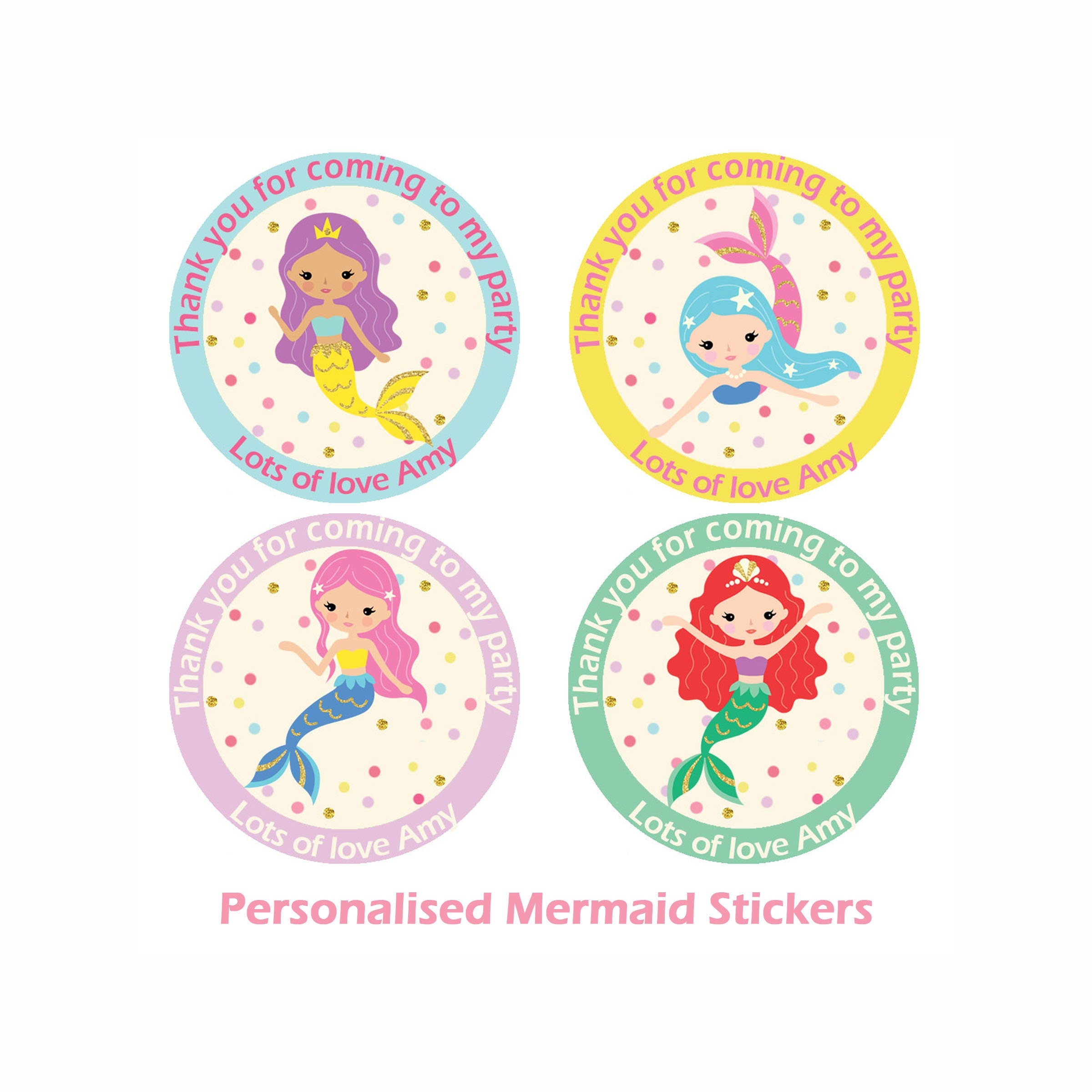 Personalised Mermaid Birthday Stickers For Party Thank You Sweet Cone Bags