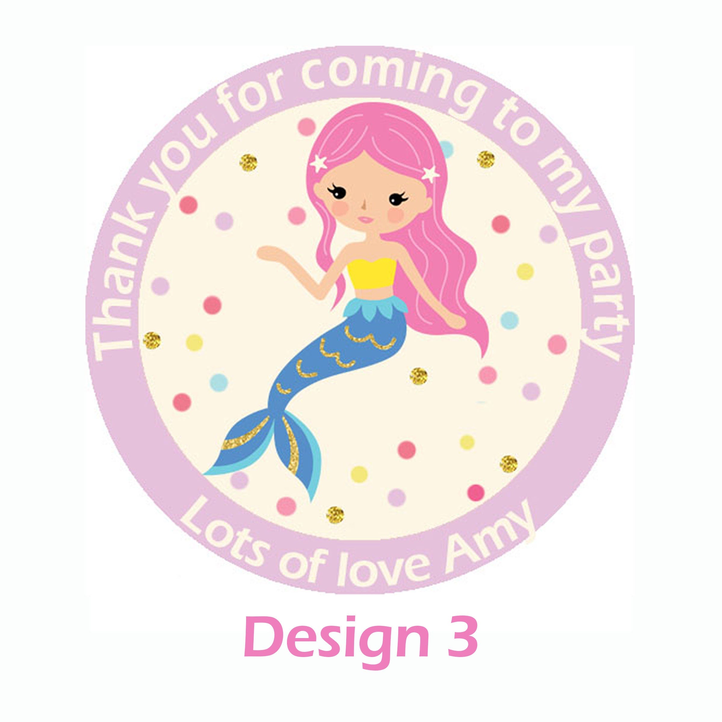 Personalised Mermaid Birthday Stickers For Party Thank You Sweet Cone Bags