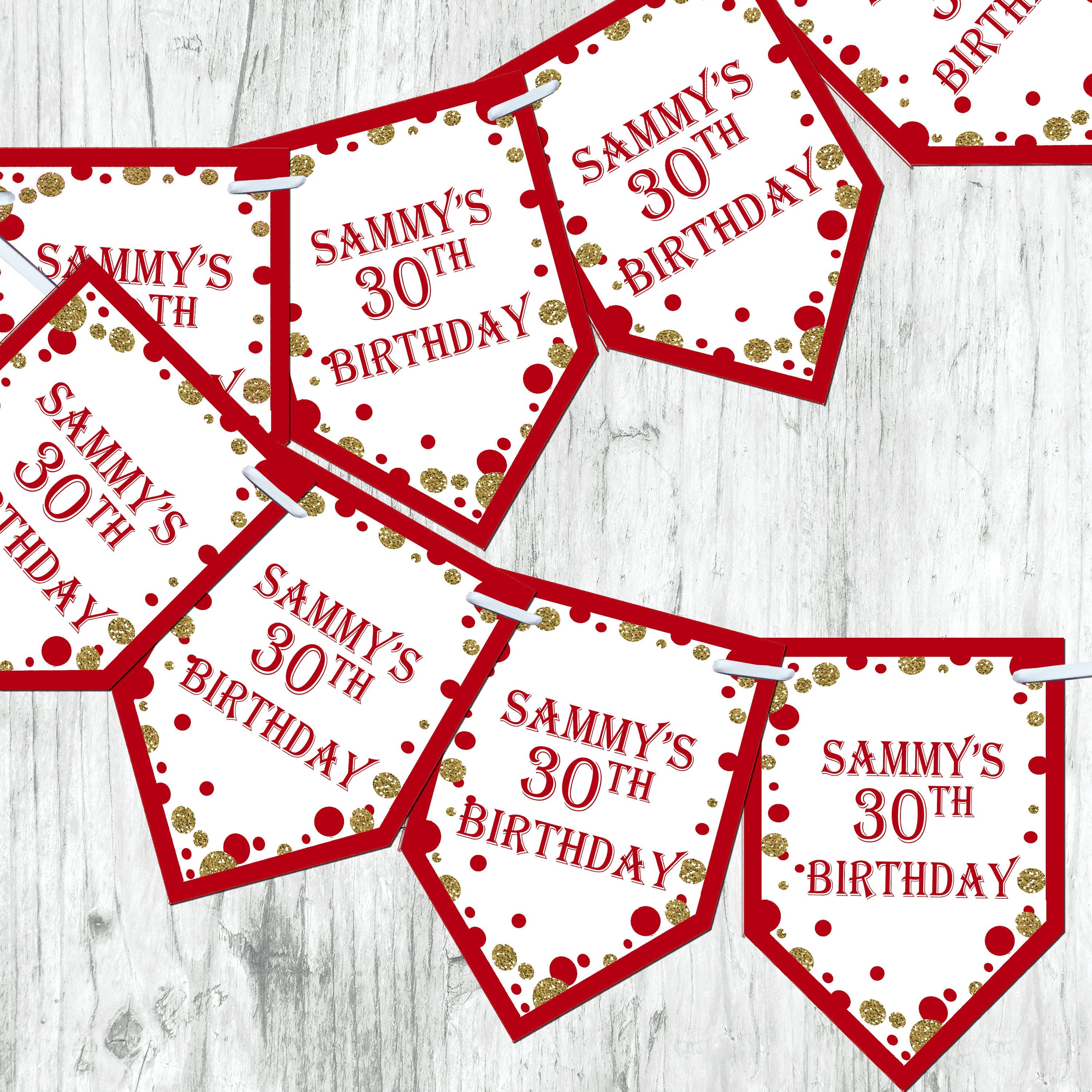 Personalised Birthday Bunting Banner 5th 13th 16th 18th 21st 30th 40th 50th 60th Banner