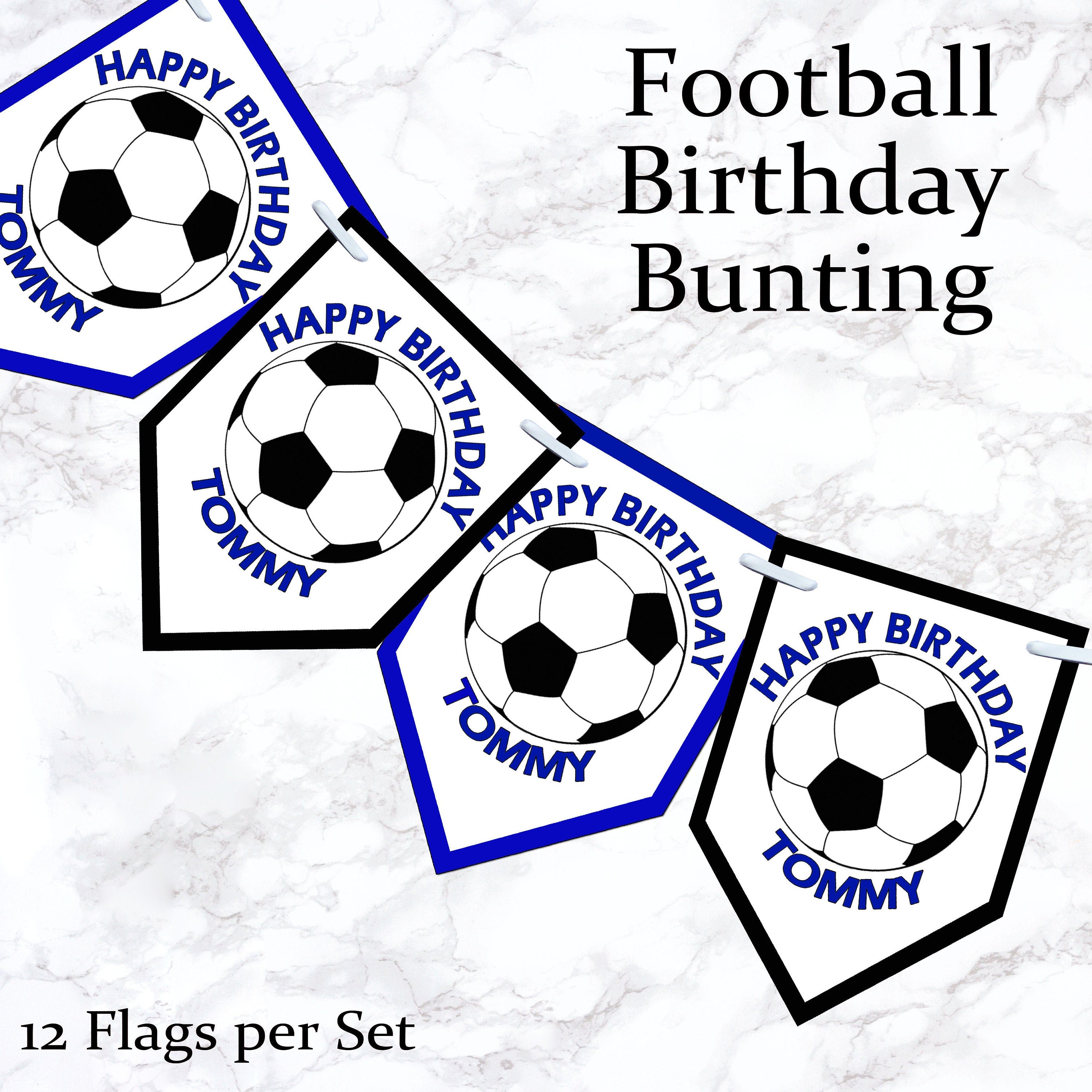 Personalised Football Birthday Bunting Banner 5th 13th 16th 18th 21st 30th 40th 50th 60th - Various Colours