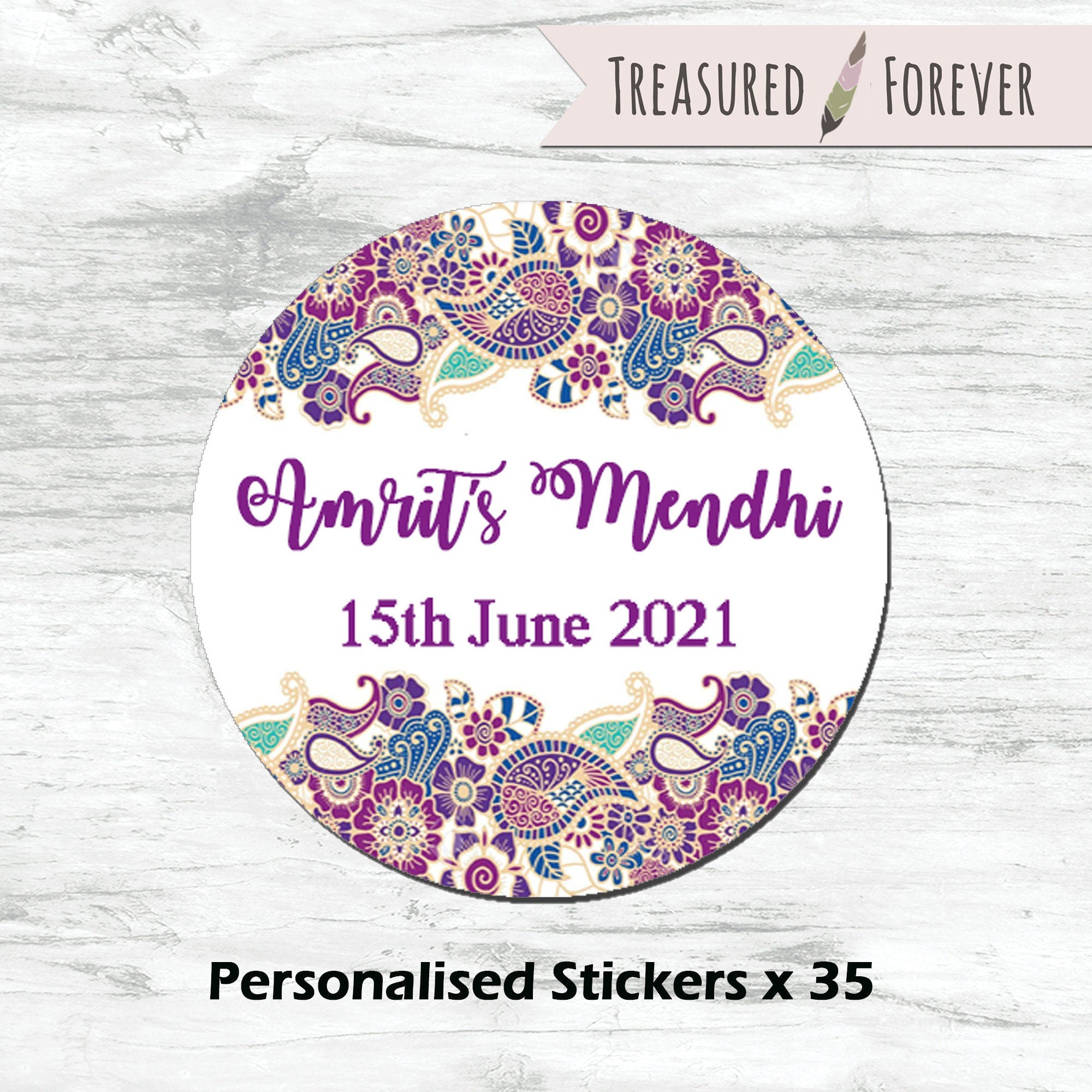 Personalised Mehendi / Mendhi Night Celebration Favour Gift x 35 Stickers