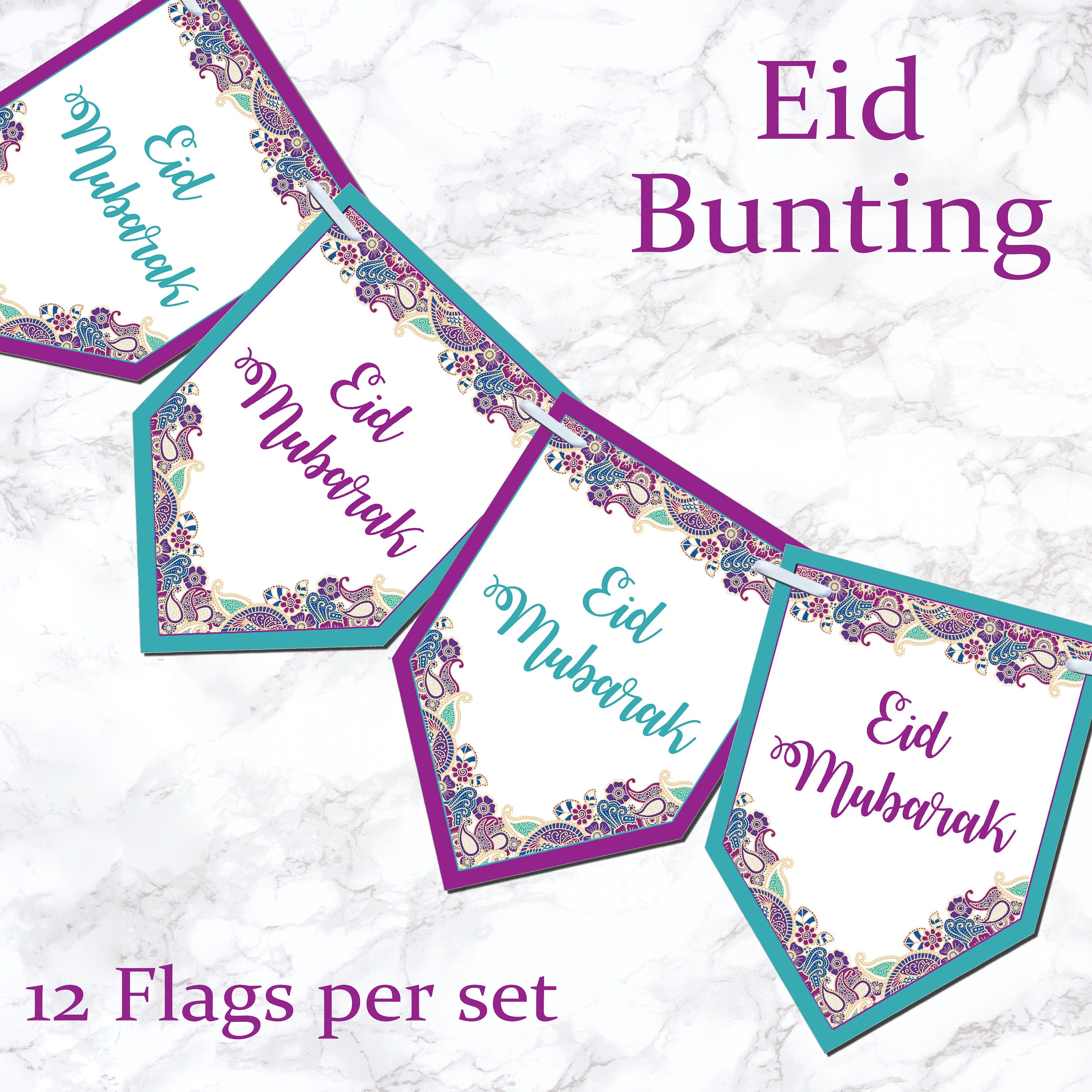 Eid Mubarak Ramadan Kareem Muslim Islam Pendant Bunting Home Party Banner Decor x 12 flags