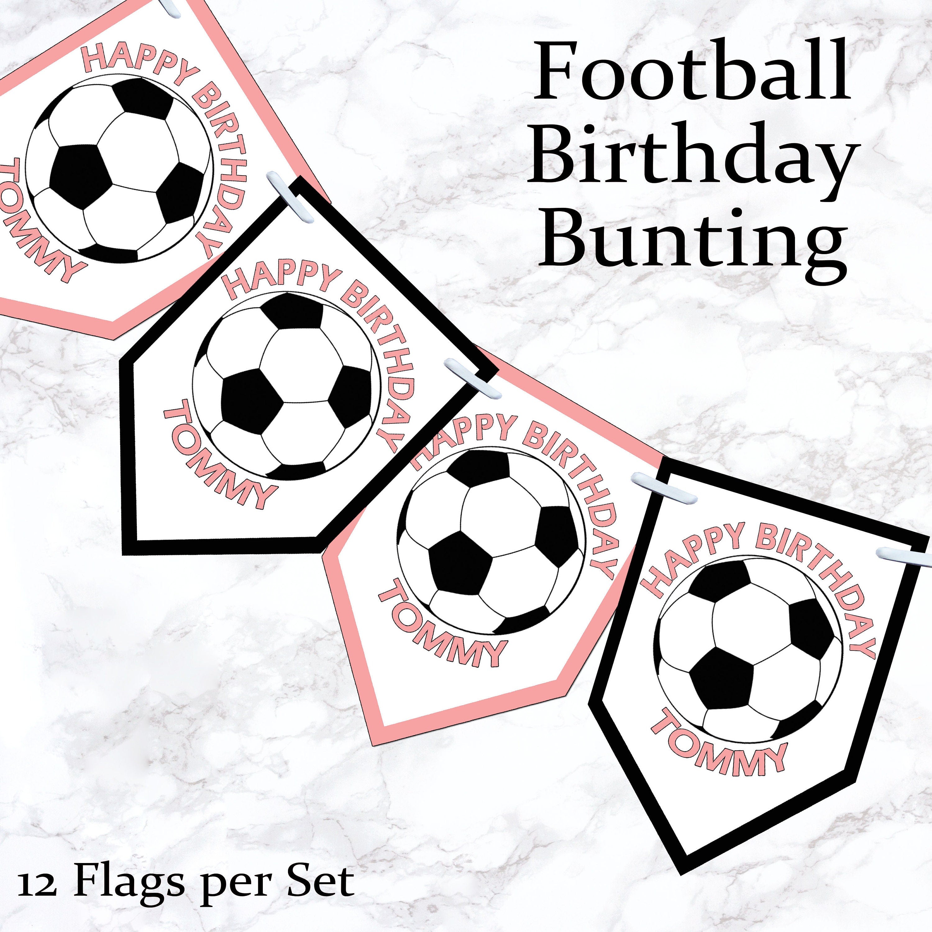 Personalised Football Birthday Bunting Banner 5th 13th 16th 18th 21st 30th 40th 50th 60th - Various Colours