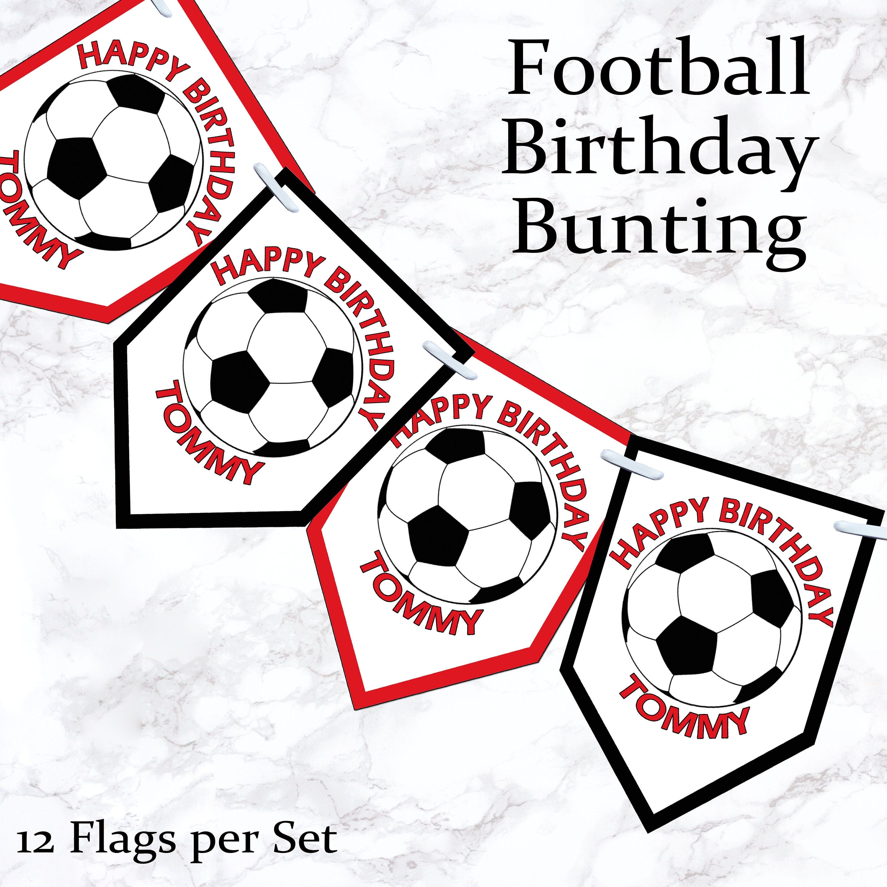 Personalised Football Birthday Bunting Banner 5th 13th 16th 18th 21st 30th 40th 50th 60th - Various Colours