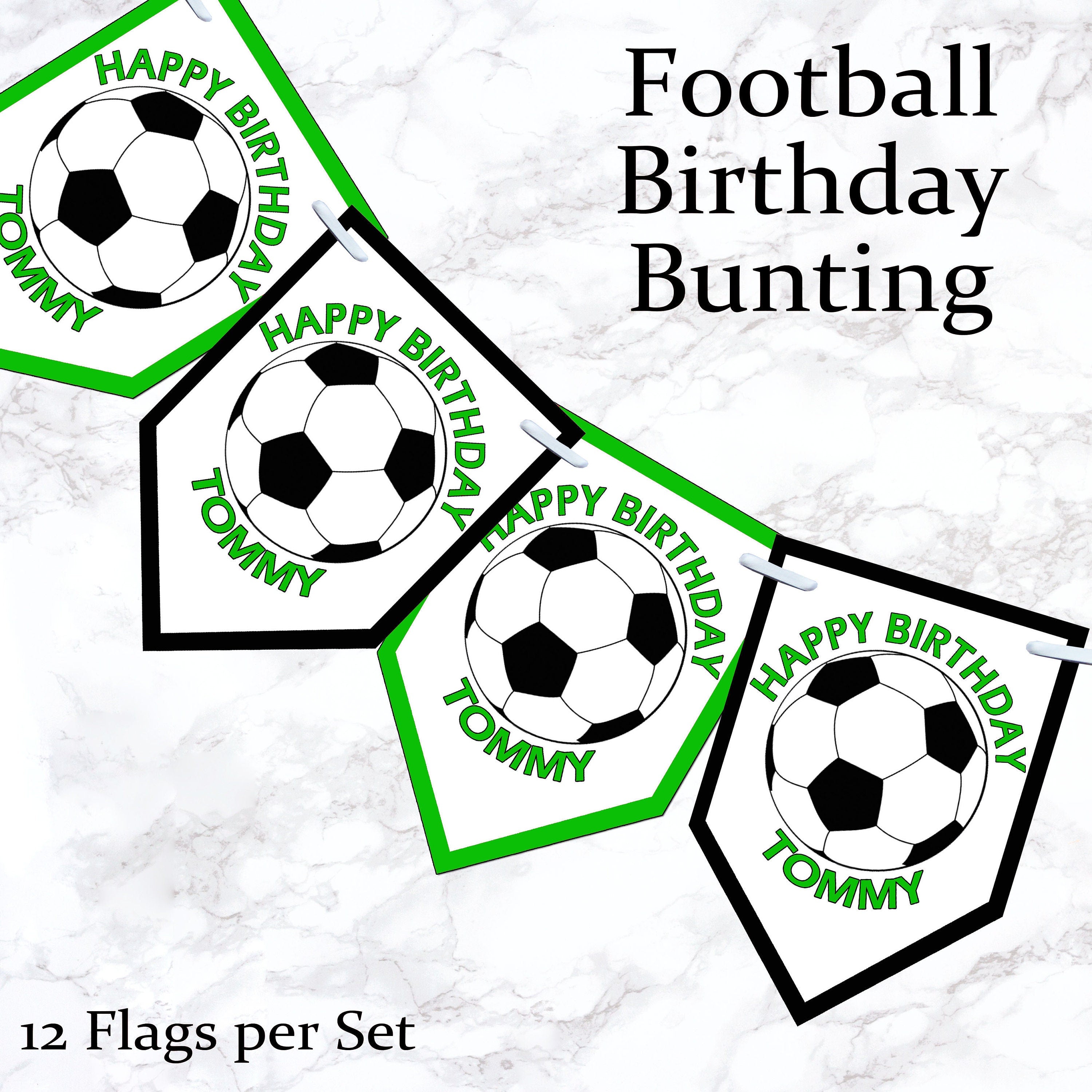 Personalised Football Birthday Bunting Banner 5th 13th 16th 18th 21st 30th 40th 50th 60th - Various Colours