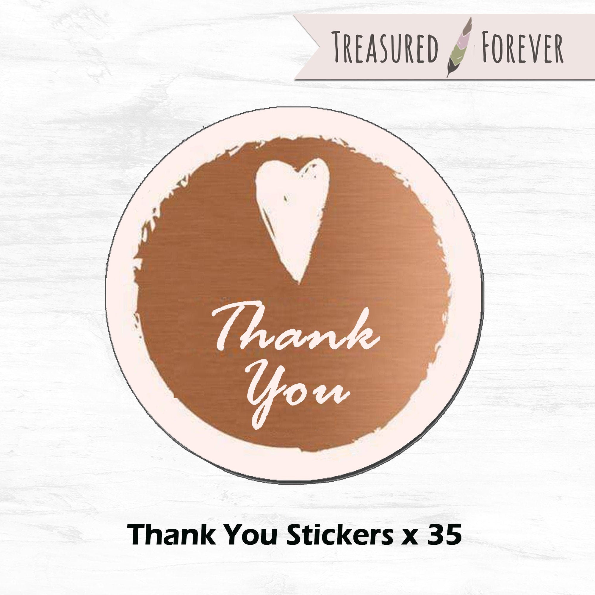 35 x Thank You Heart Sketch Effect Favour Round Stickers (35mm) - Design 2