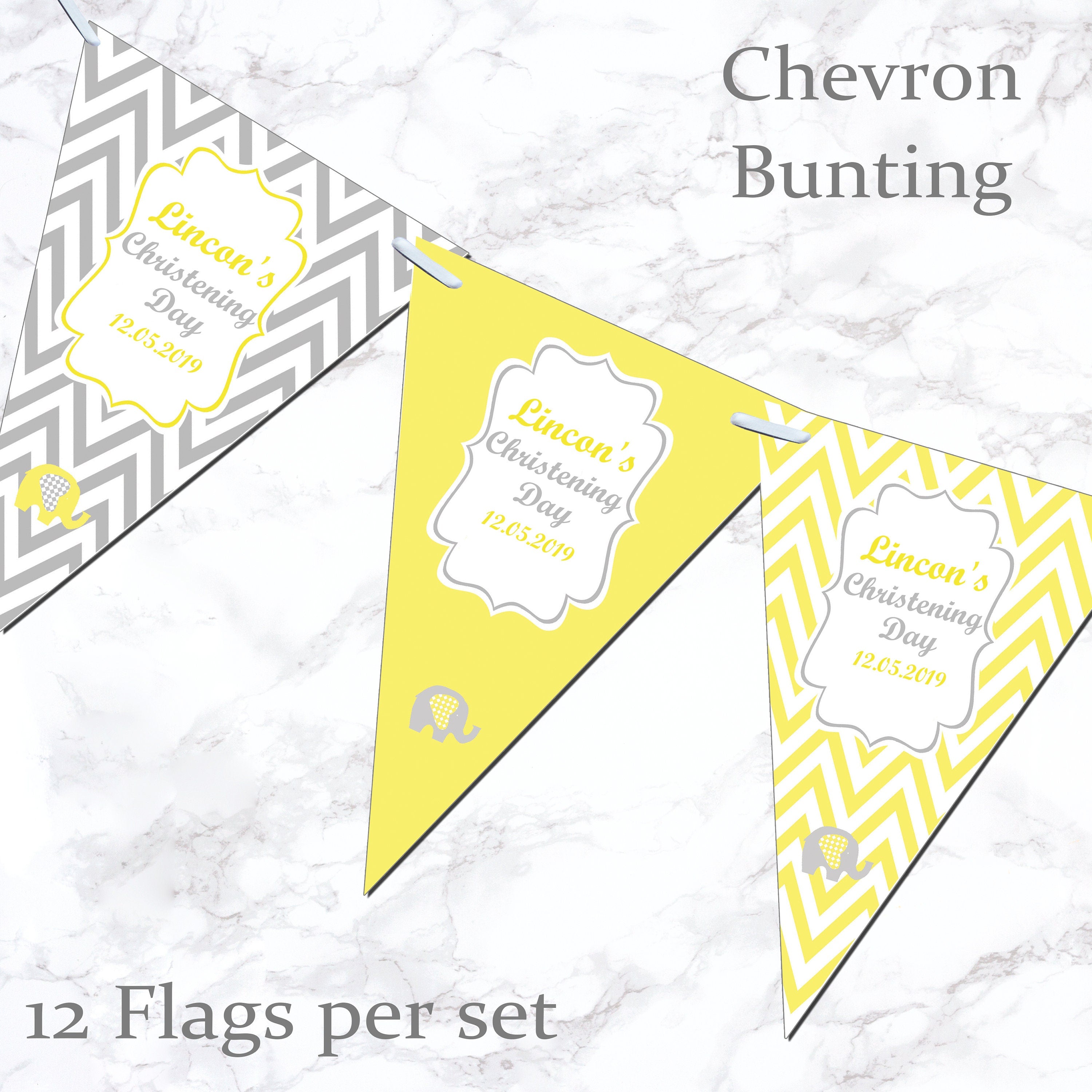 Personalised Christening Bunting  Banner Party Decoration Chevron Flags