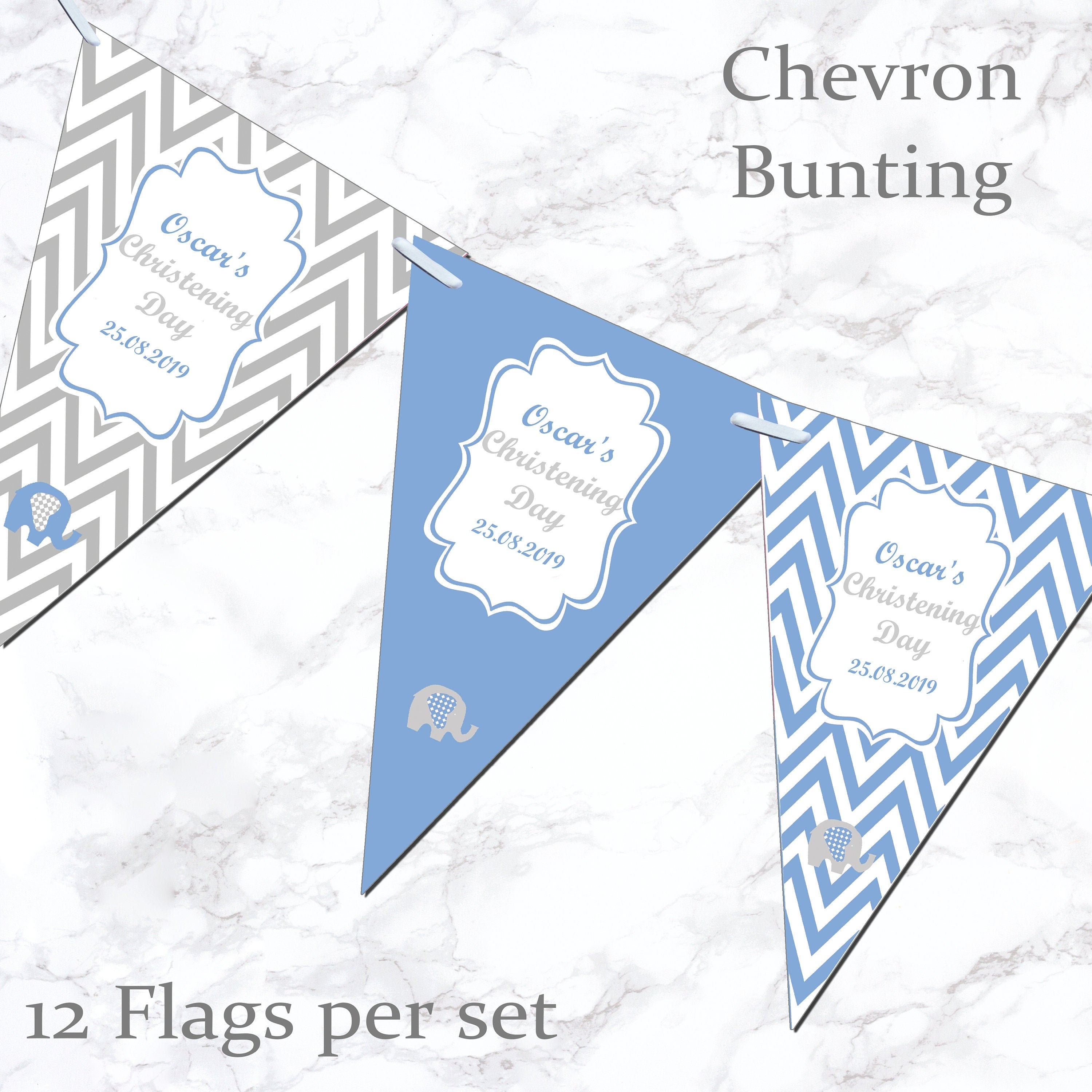 Personalised Christening Bunting  Banner Party Decoration Chevron Flags