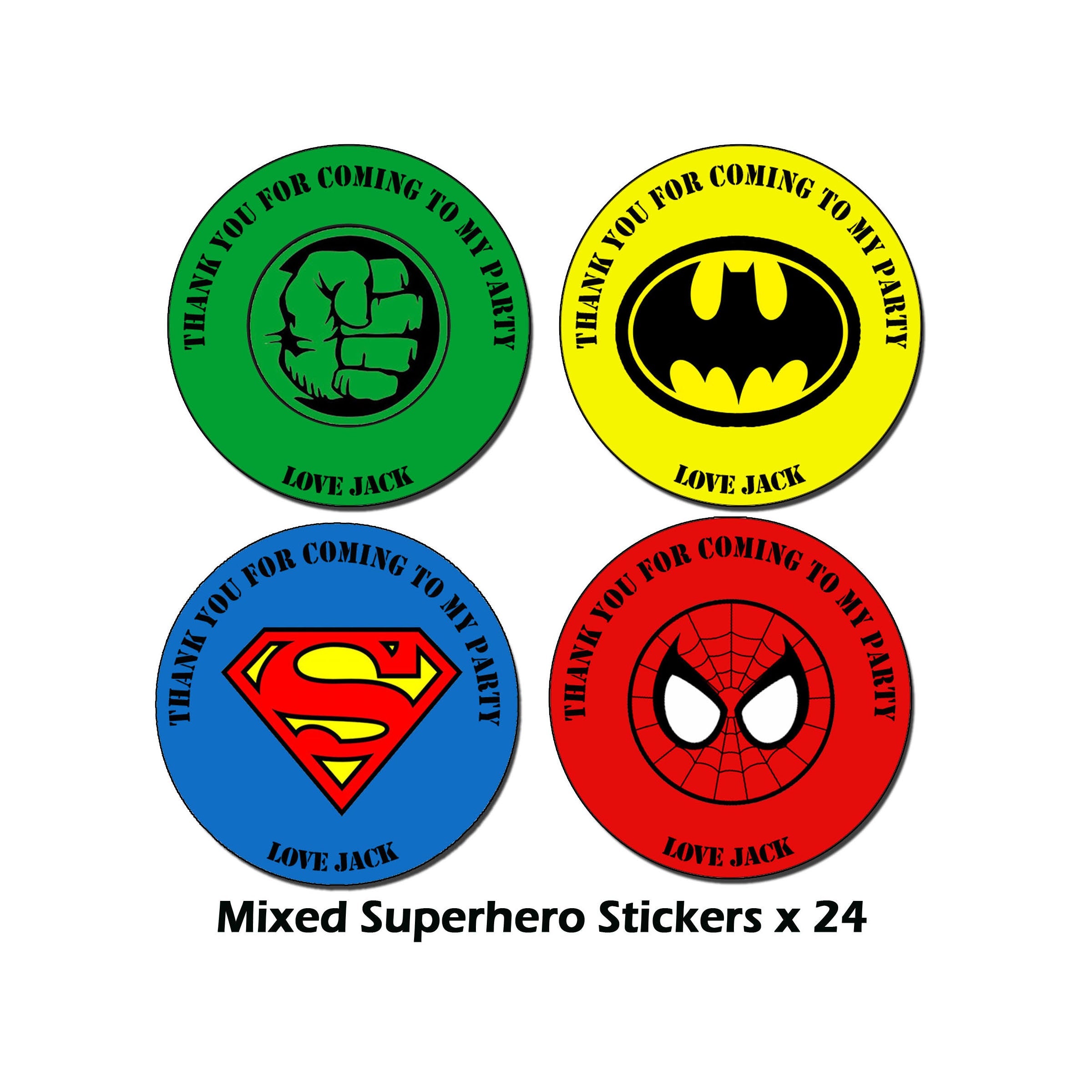 Personalised Super hero SPIDERMAN Birthday Stickers For Party Thank You Sweet Cone Bags