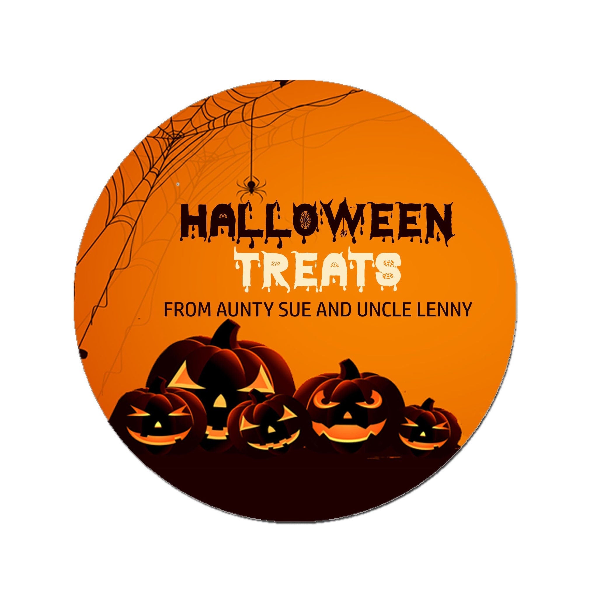 24 Personalised Happy Halloween Pumpkin Stickers - Trick or Treat Sweet Sweet Cone Bags